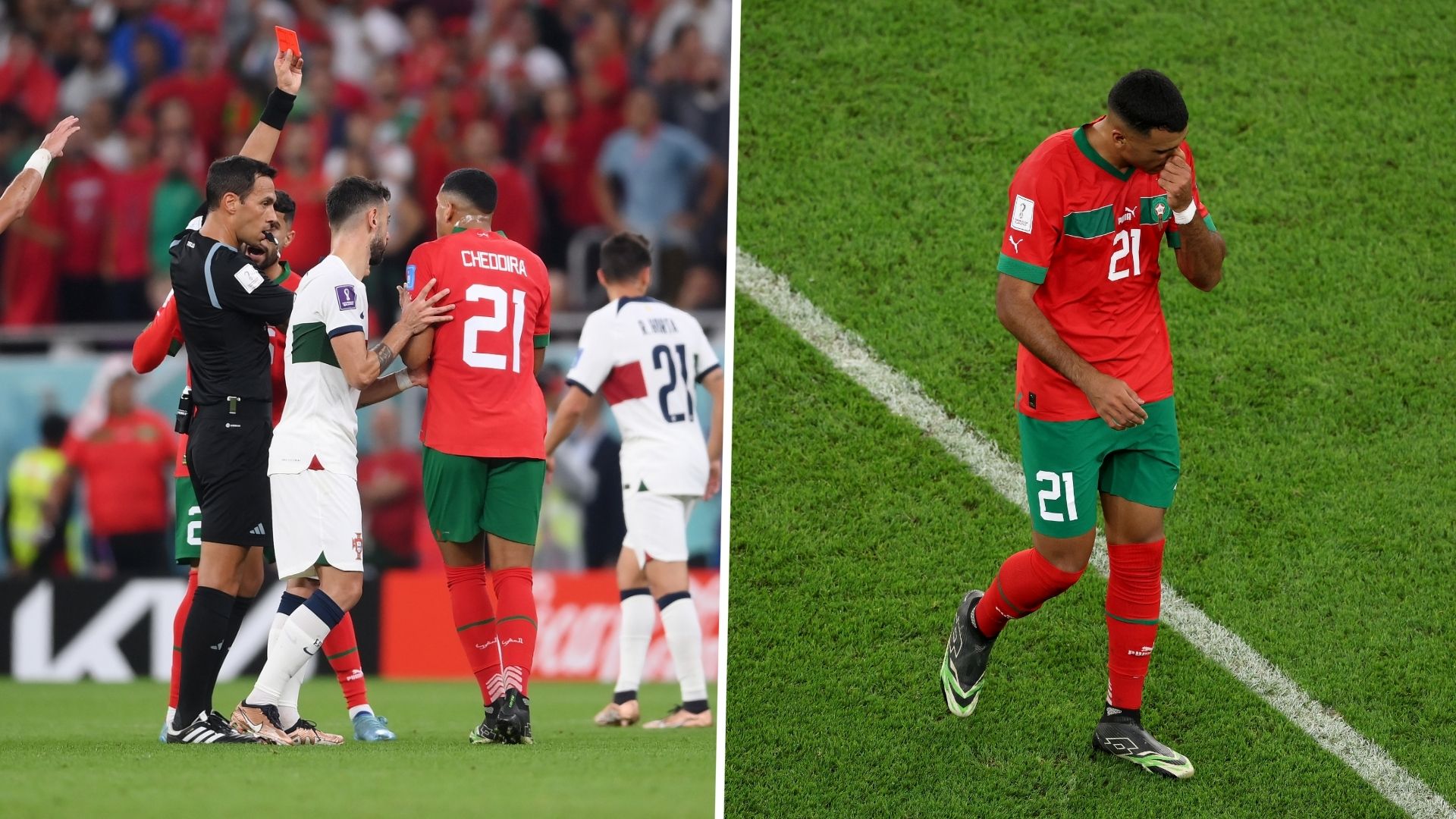 Cheddira sent off Morocco Portugal