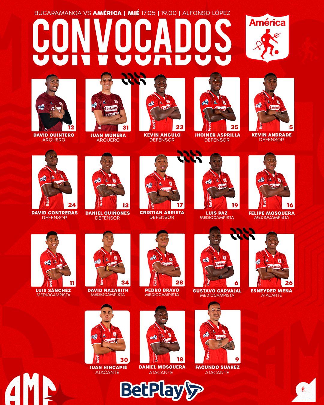 Convocados America de Cali Fecha 20 Liga BetPlay 2023