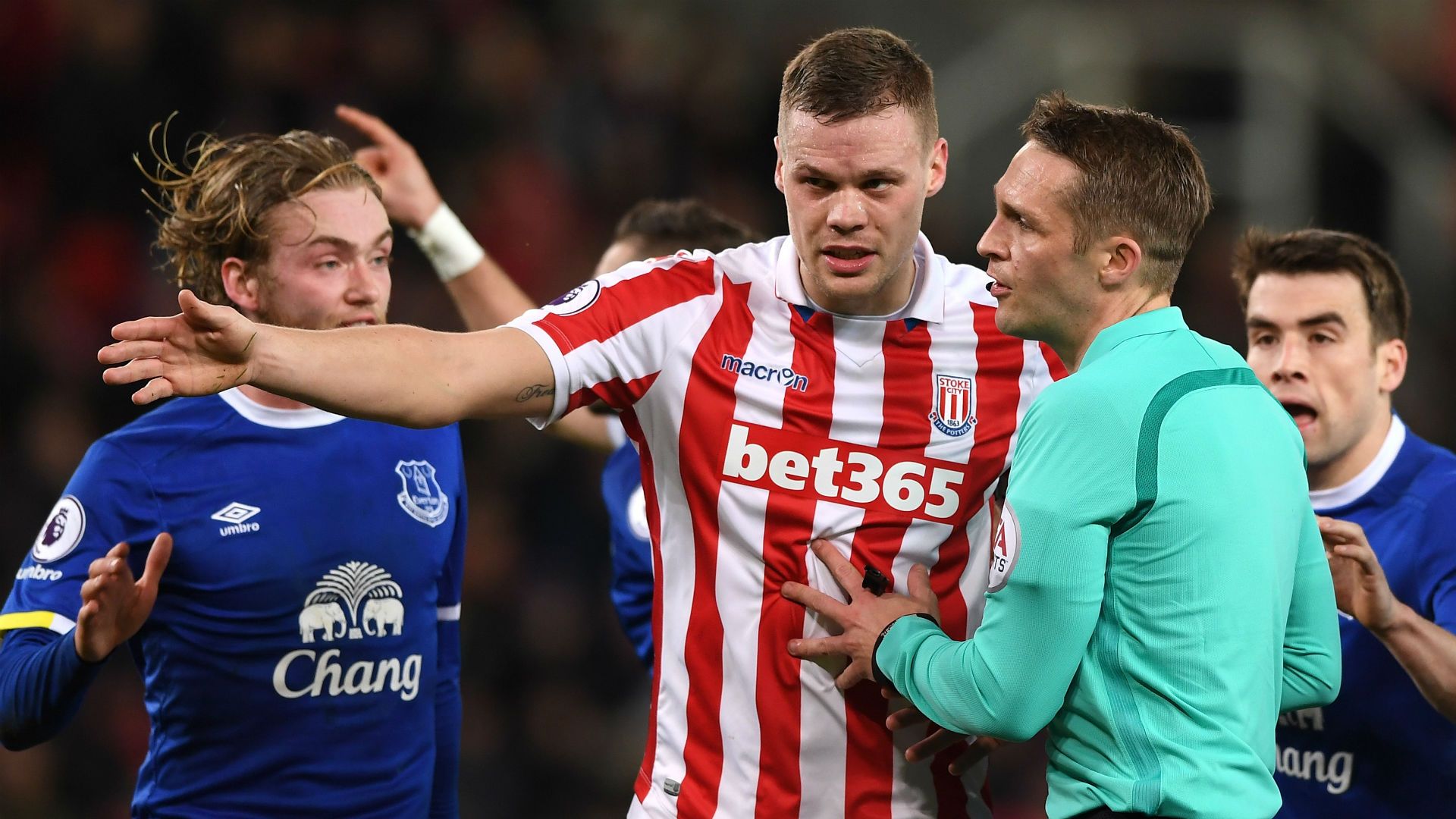 Ryan Shawcross Stoke City referee Craig Pawson 01022016