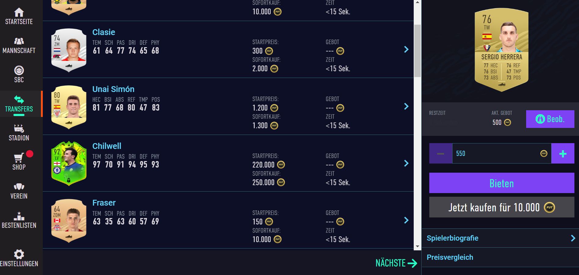 FUT 21 Web App FIFA