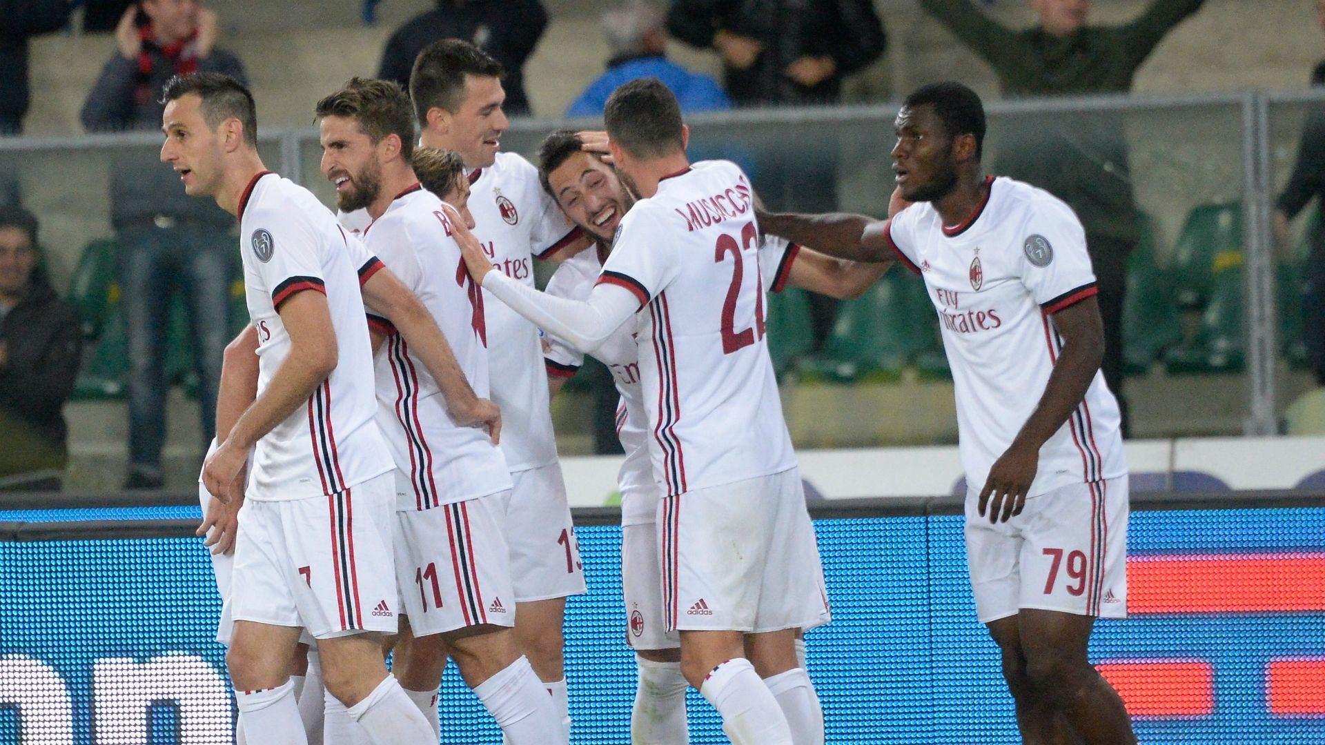 Milan celebrating Chievo Milan Serie A