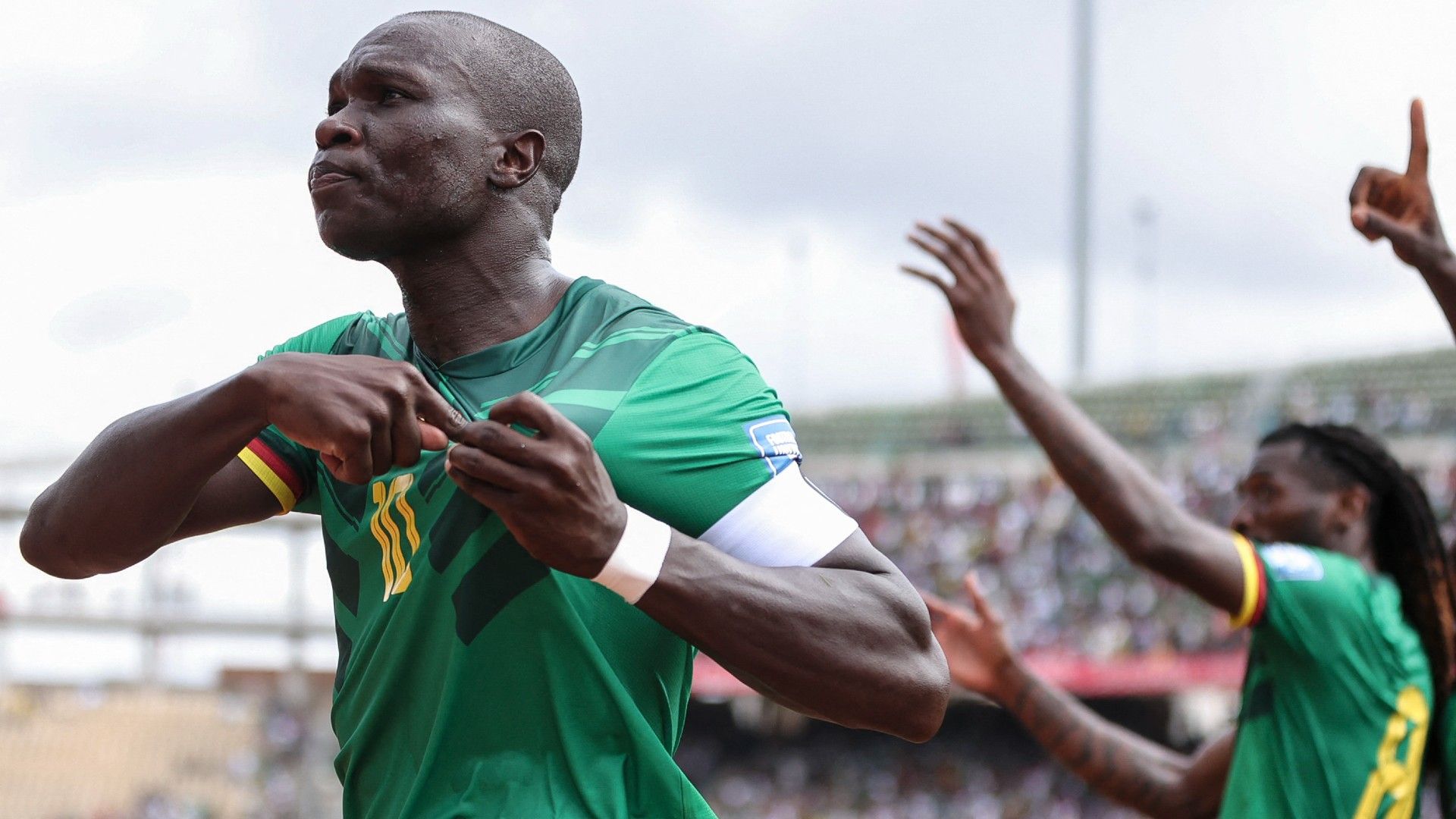 Cameroon's forward #10 Vincent Aboubakar reacts after scoring