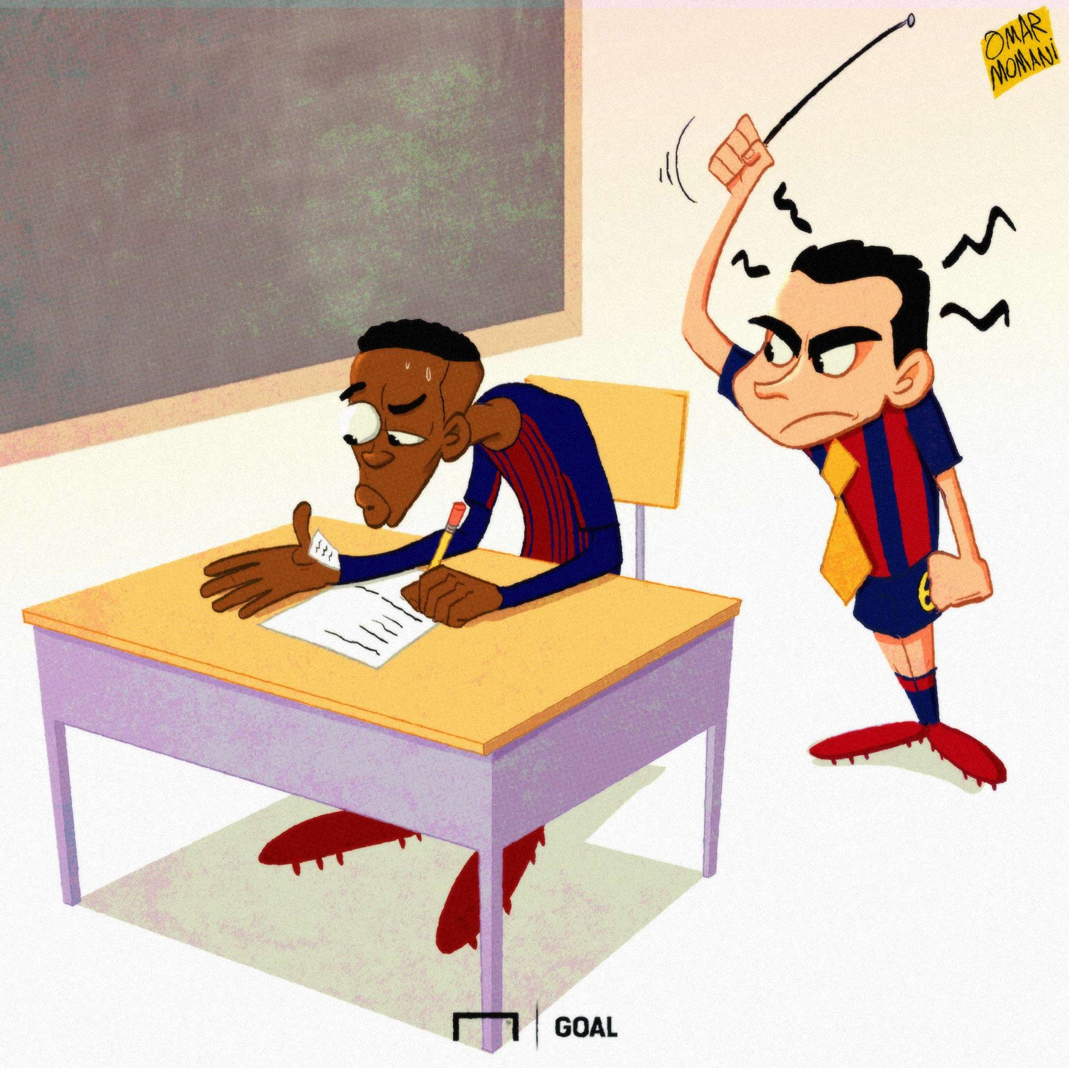 Cartoon Dembele's exam
