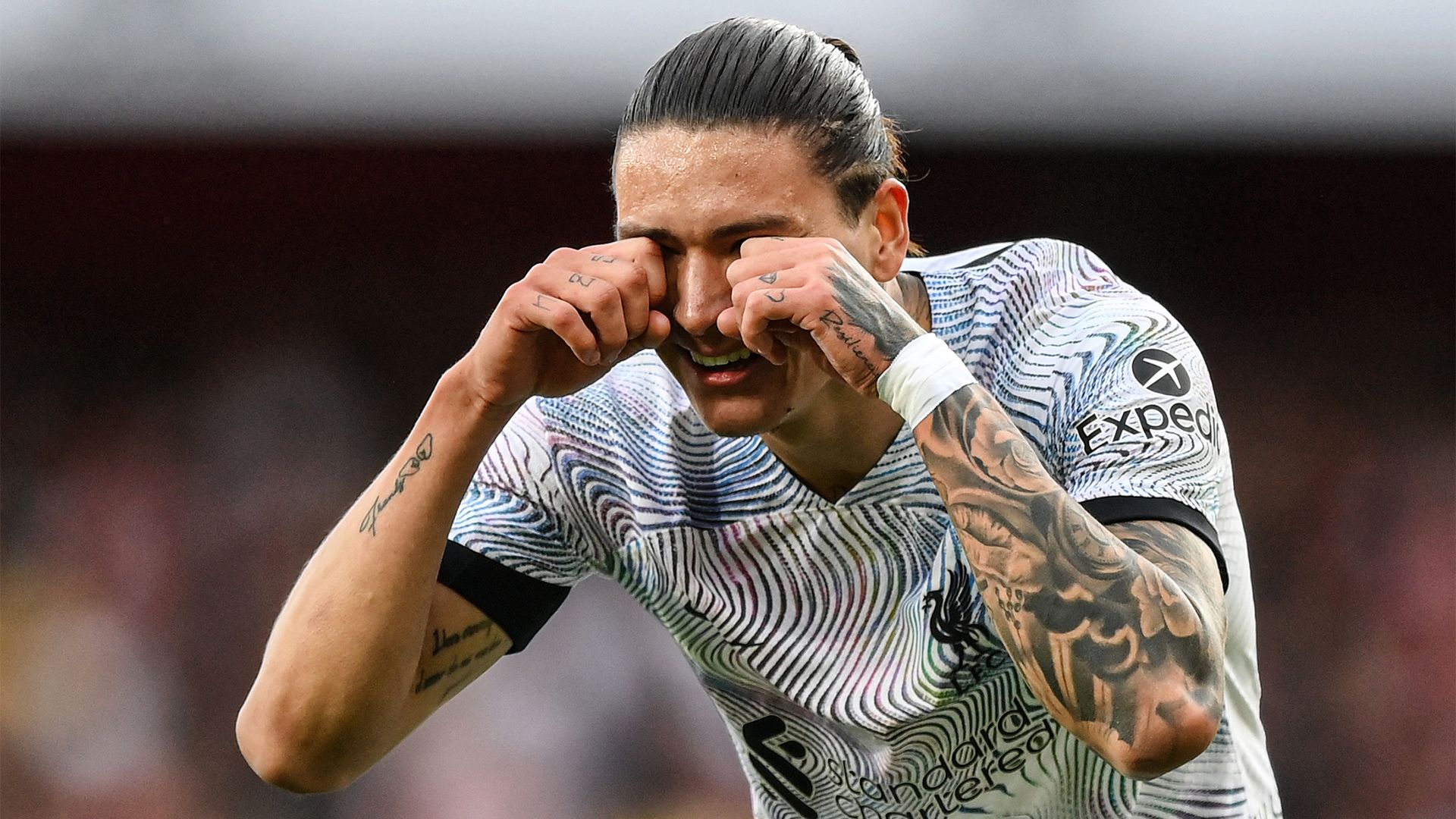 Darwin Nunez cry gesture Liverpool 2022-23