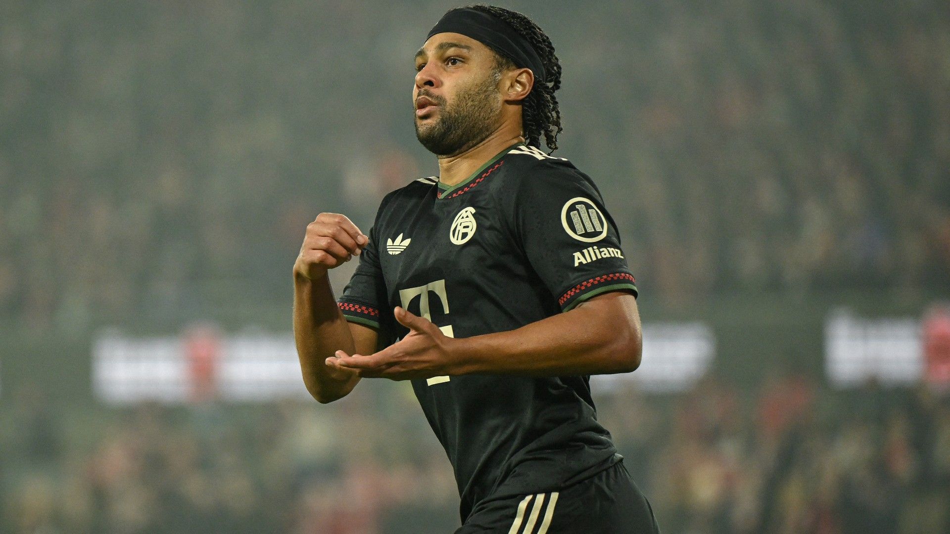 Bayern Munich's German forward #07 Serge Gnabry celebrates scoring 