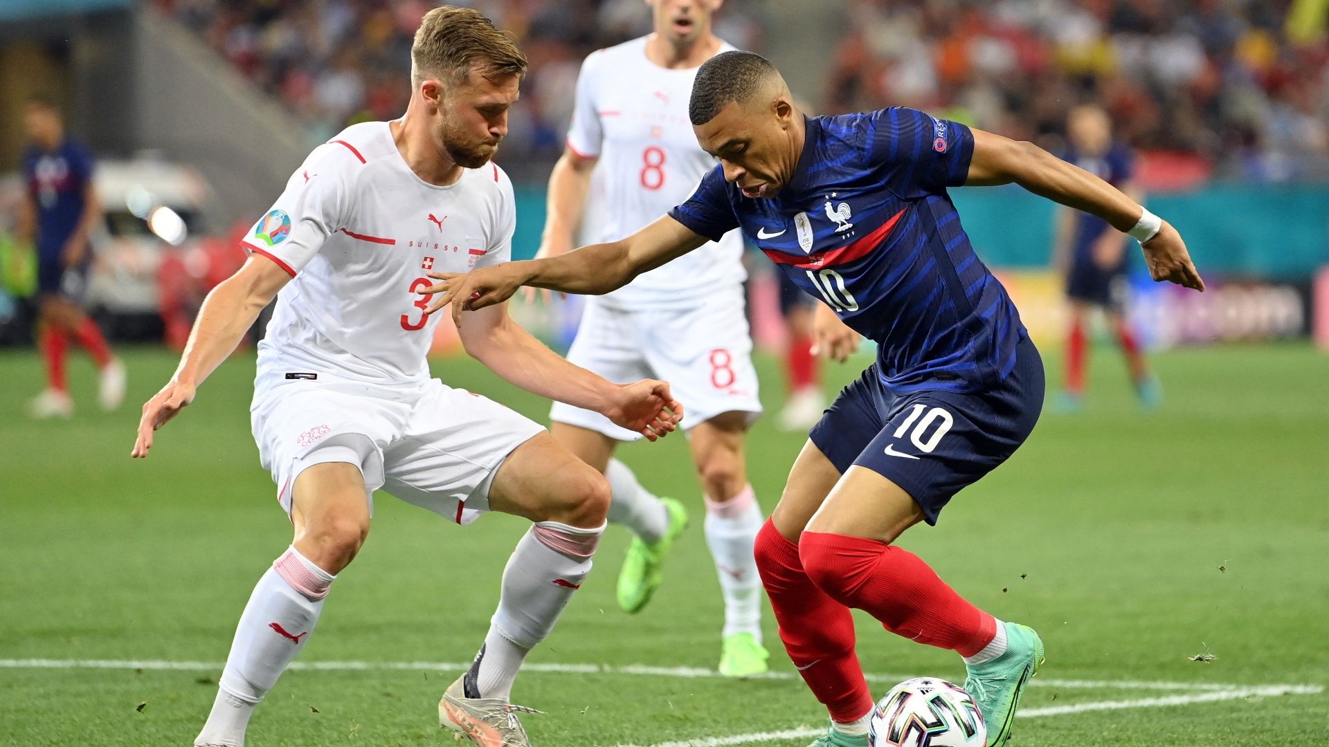 Silvan Widmer, Kylian Mbappe, France vs Switzerland, Euro 2020