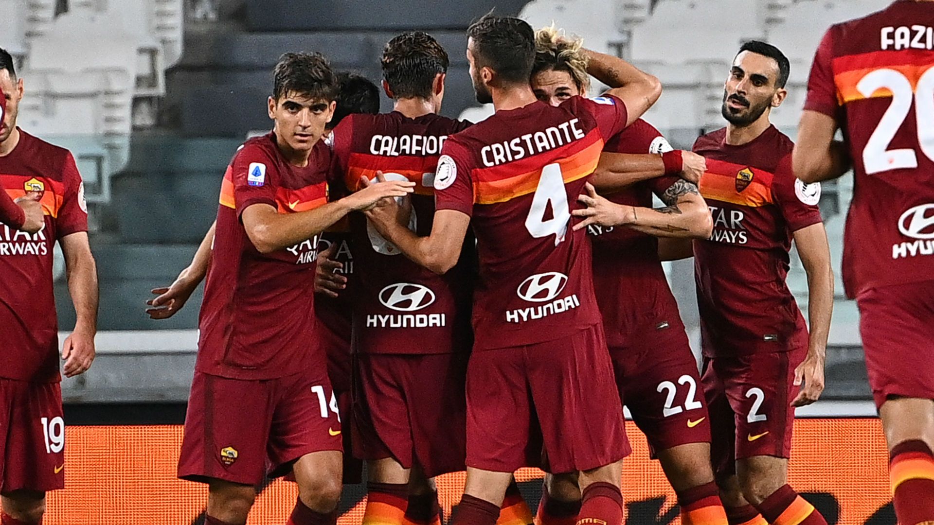 Roma celebrating Juventus Serie A