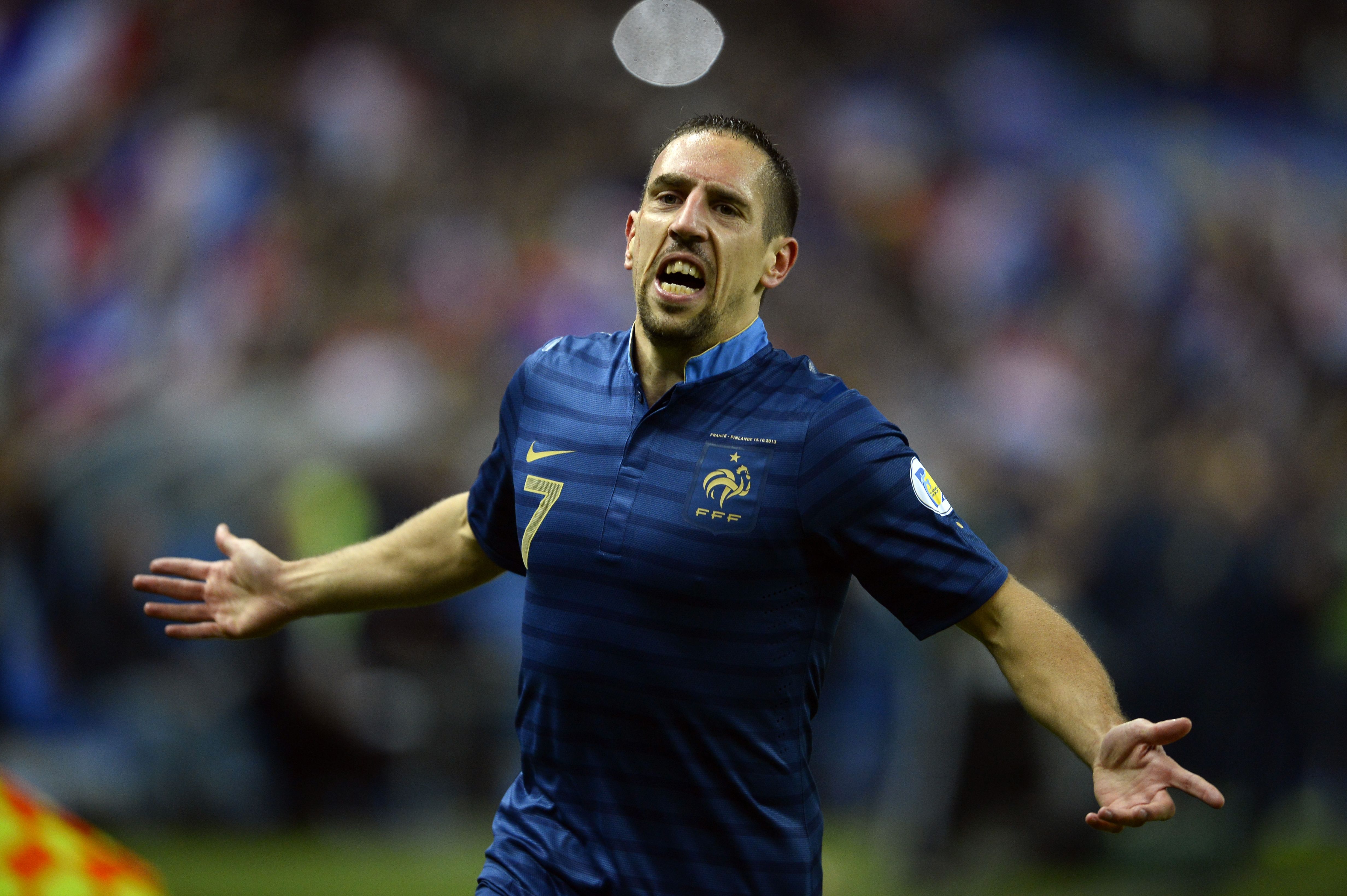 Franck Ribery celebrates scoring France's opener against Finland