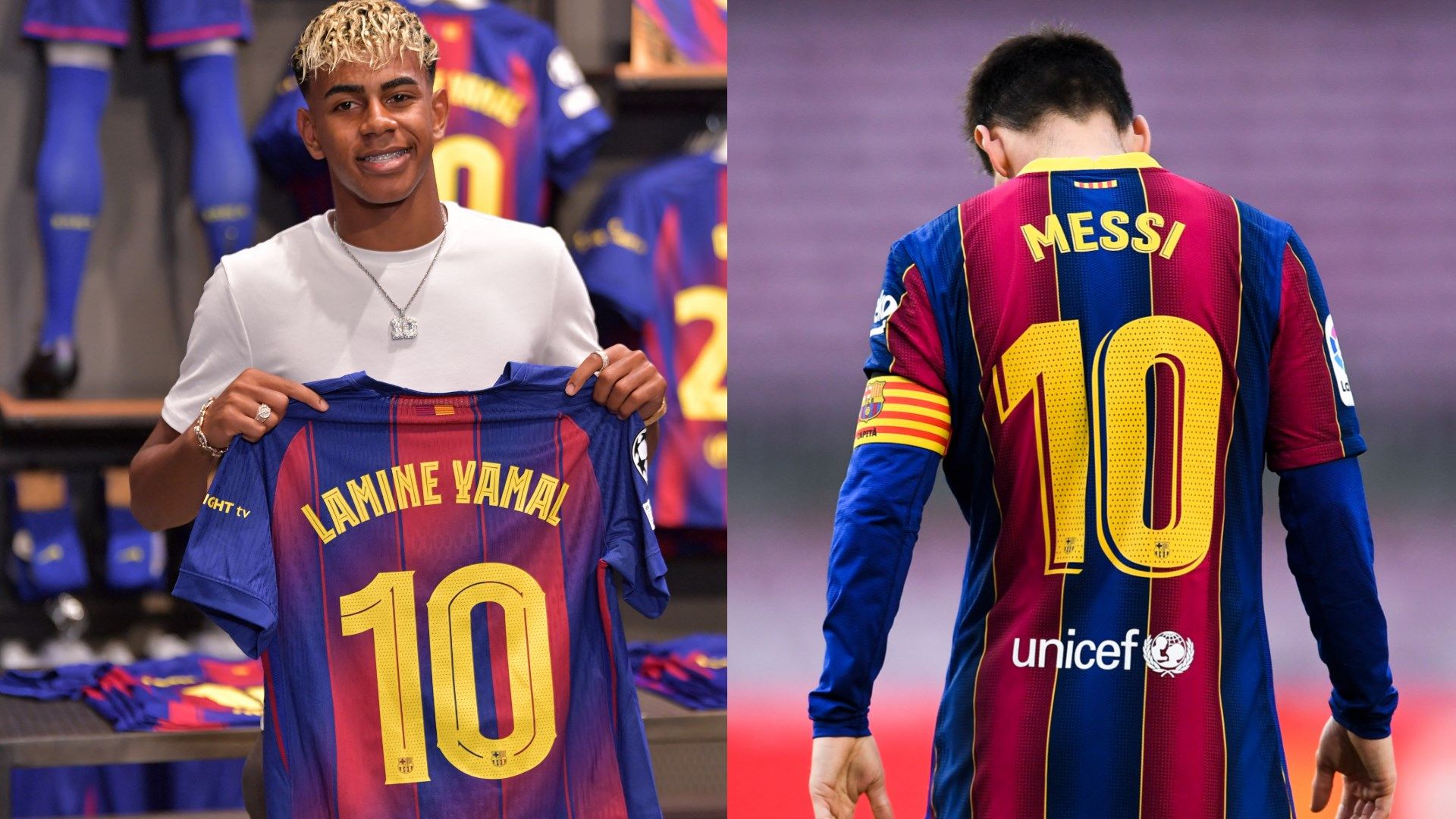Lamine Yamal Lionel Messi Barcelona No.10