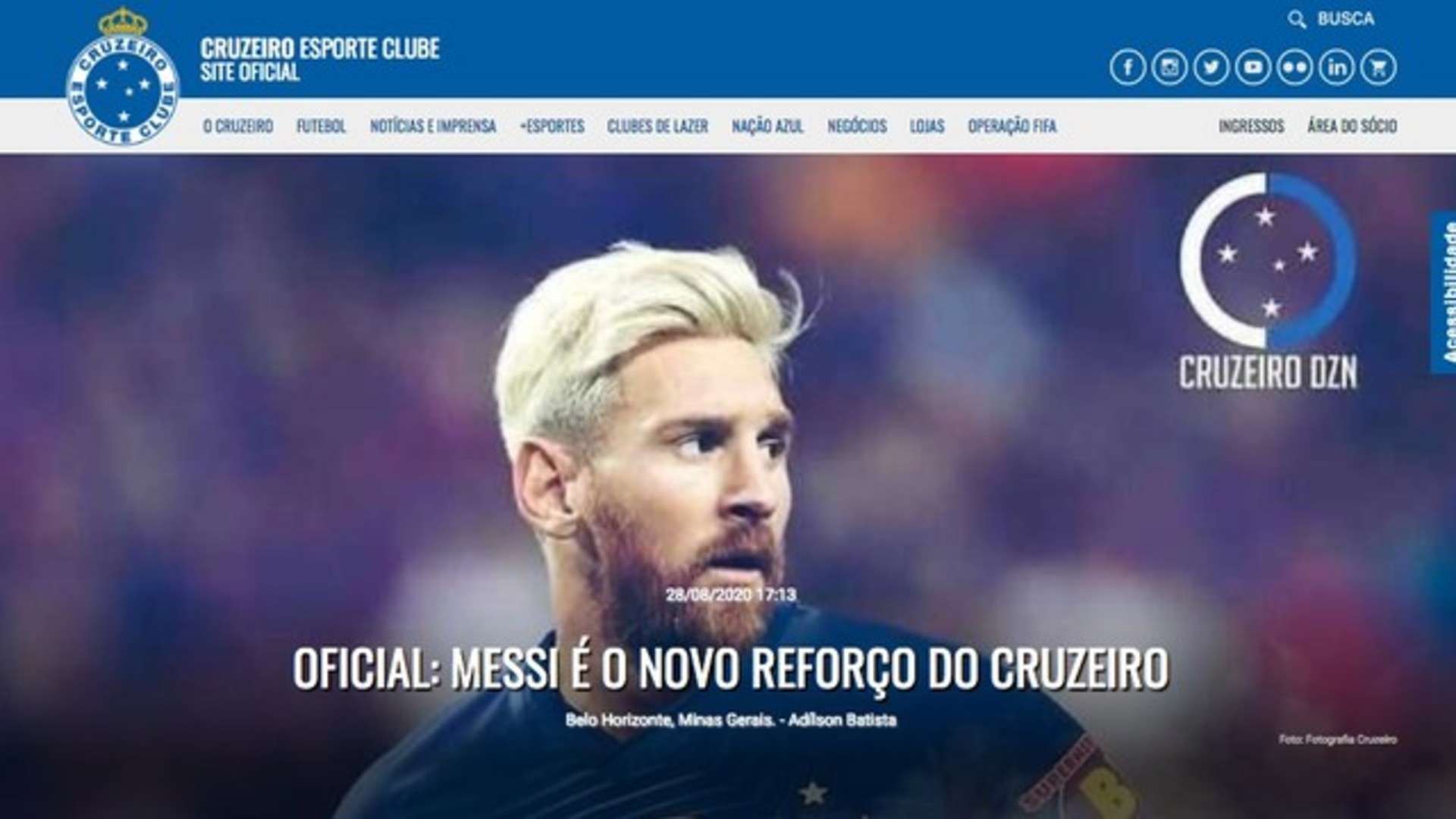 Messi site Cruzeiro fake 28 08 2020