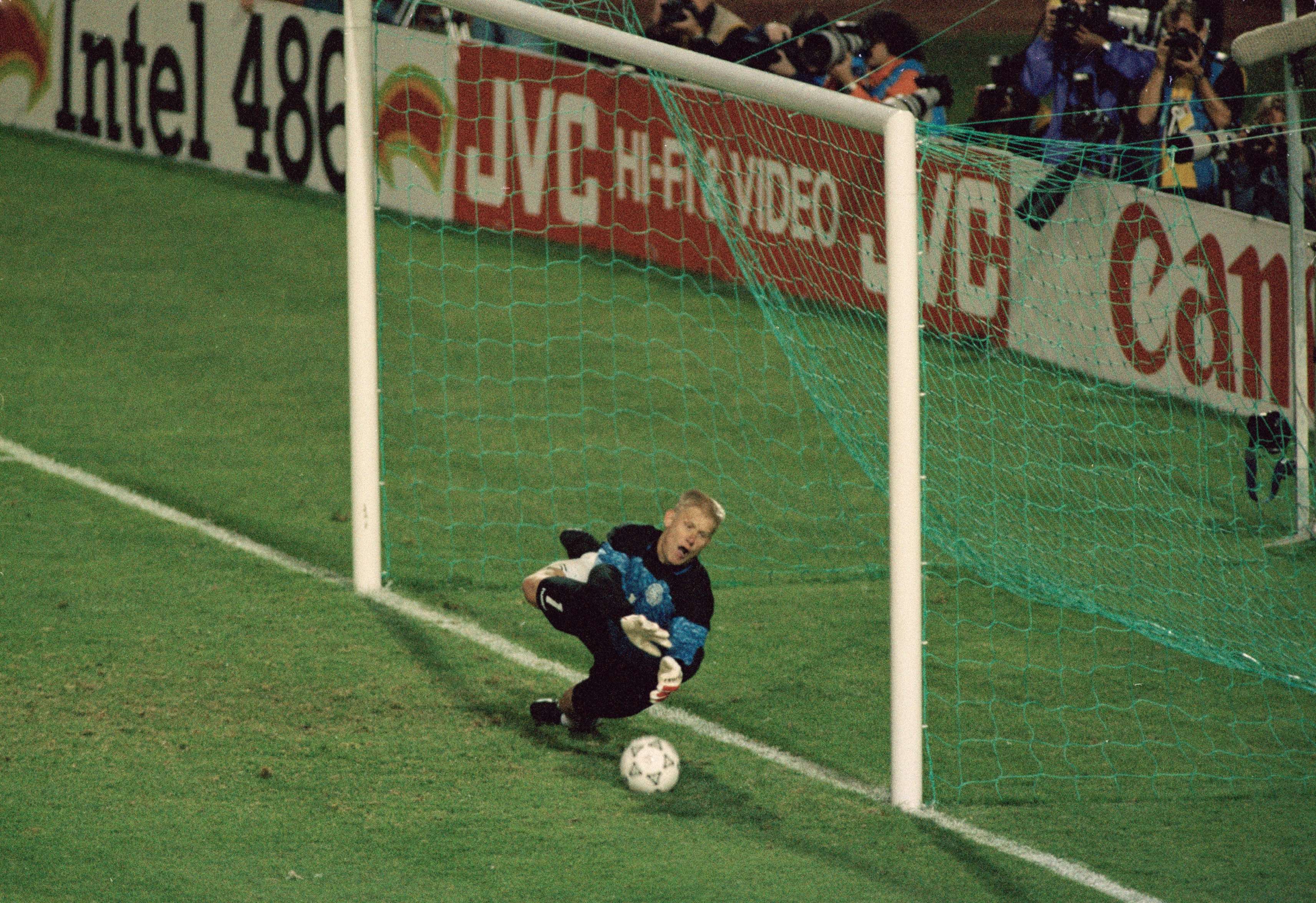Peter Schmeichel saving a penalty at Euro 1992