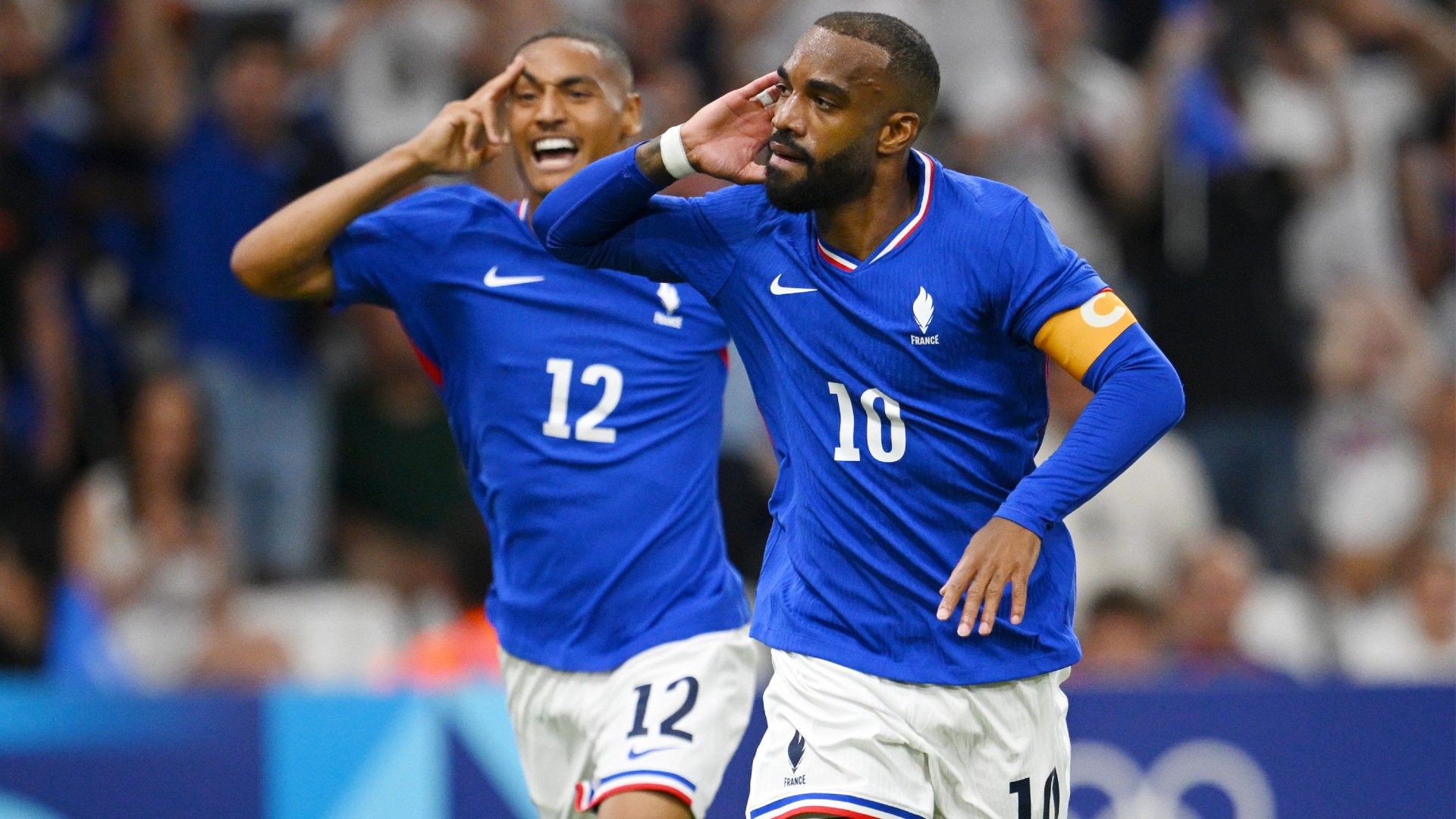 Alexandre Lacazette #10 of Team France celebrates 