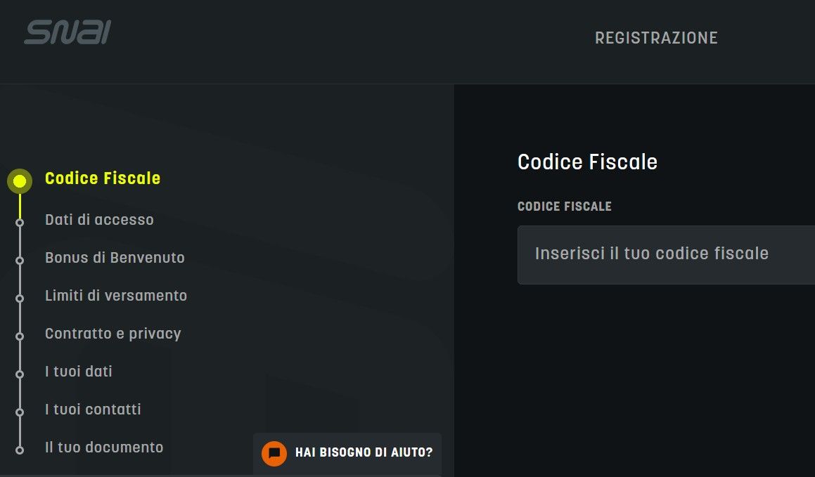 modulo di registrazione snai