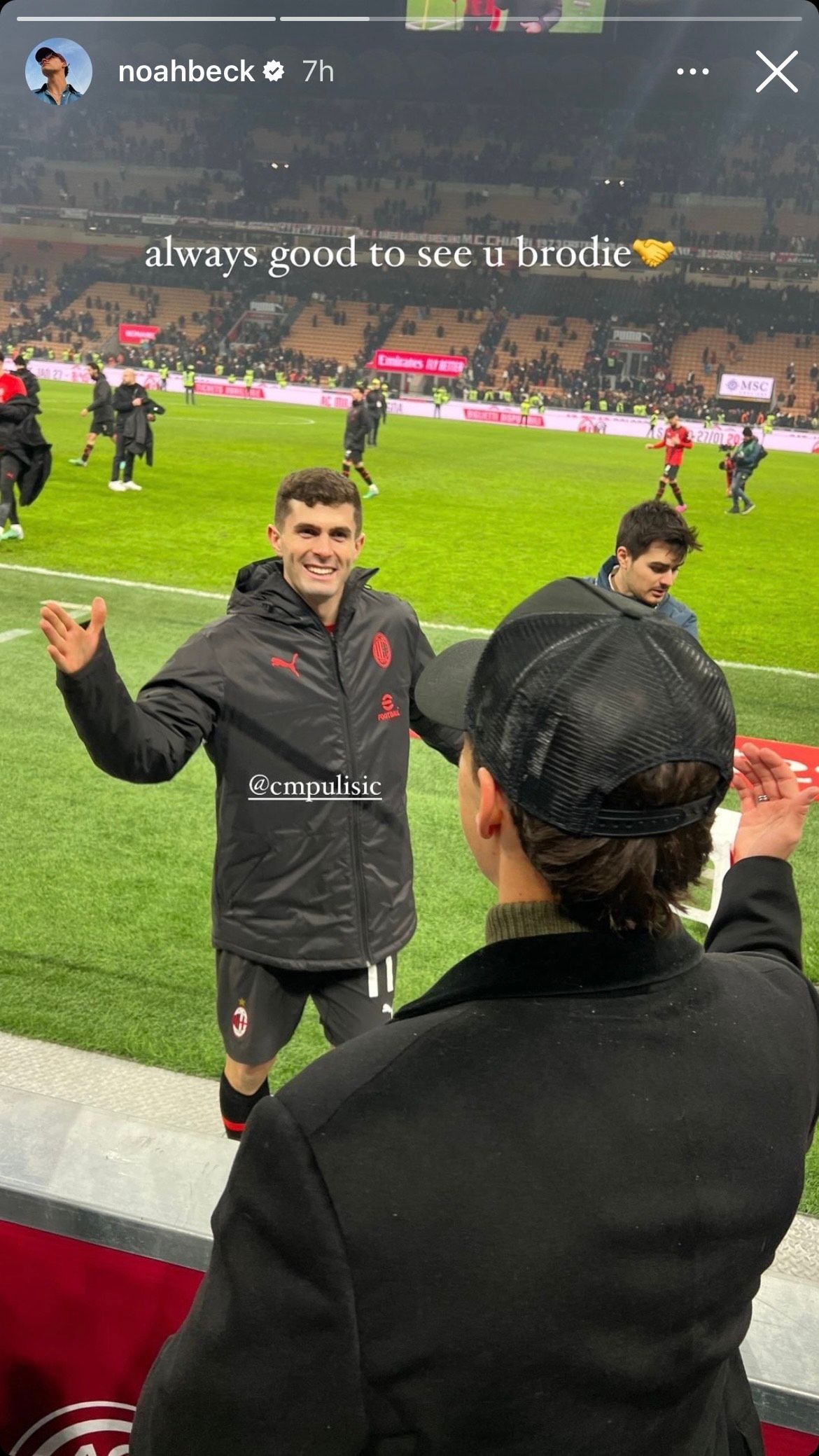 Noah Beck Christian Pulisic Instagram story