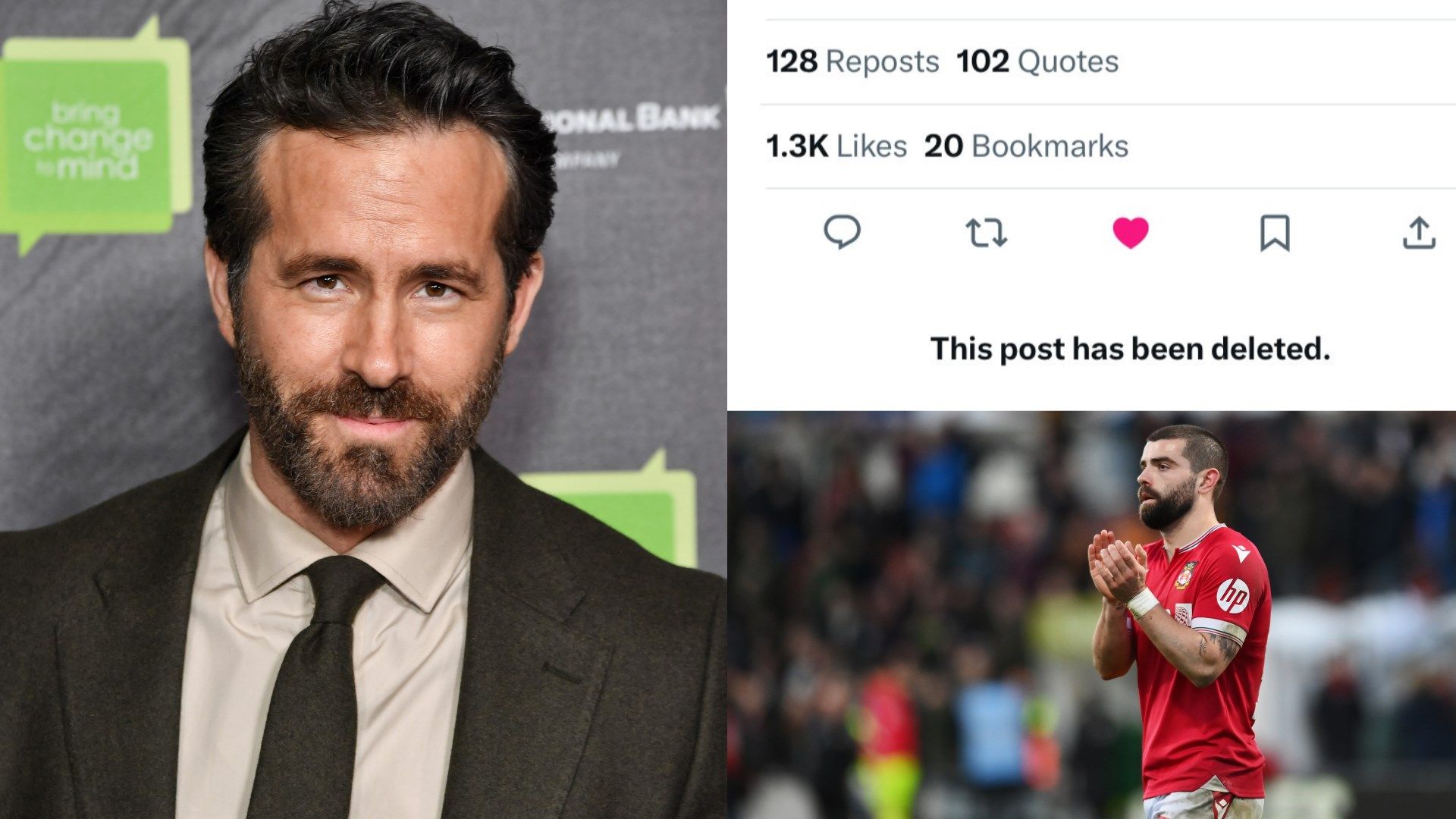 Ryan Reynolds cover Wrexham vs Bradford deleted tweet