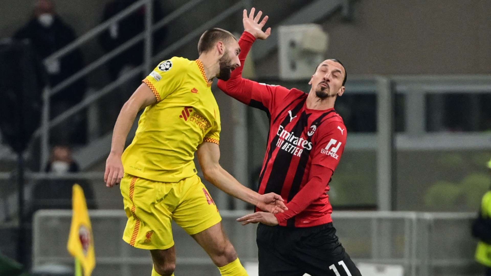 Nathaniel Phillips Zlatan Ibrahimovic AC Milan vs Liverpool Champions League 2021-22