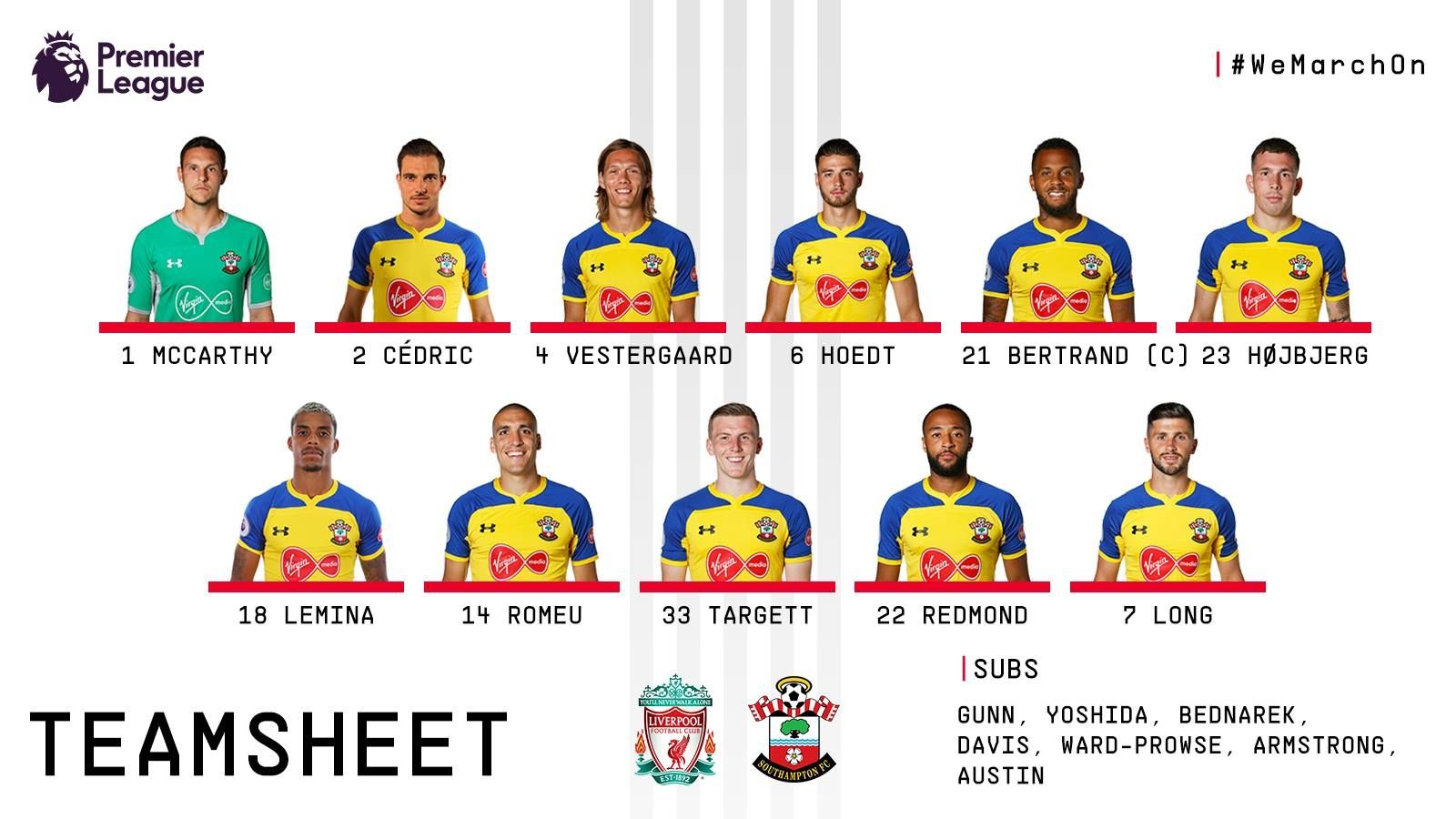 Southampton vs Liverpool Line Up EPL MD6