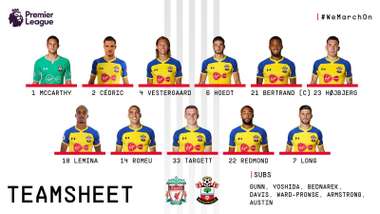 Southampton vs Liverpool Line Up EPL MD6