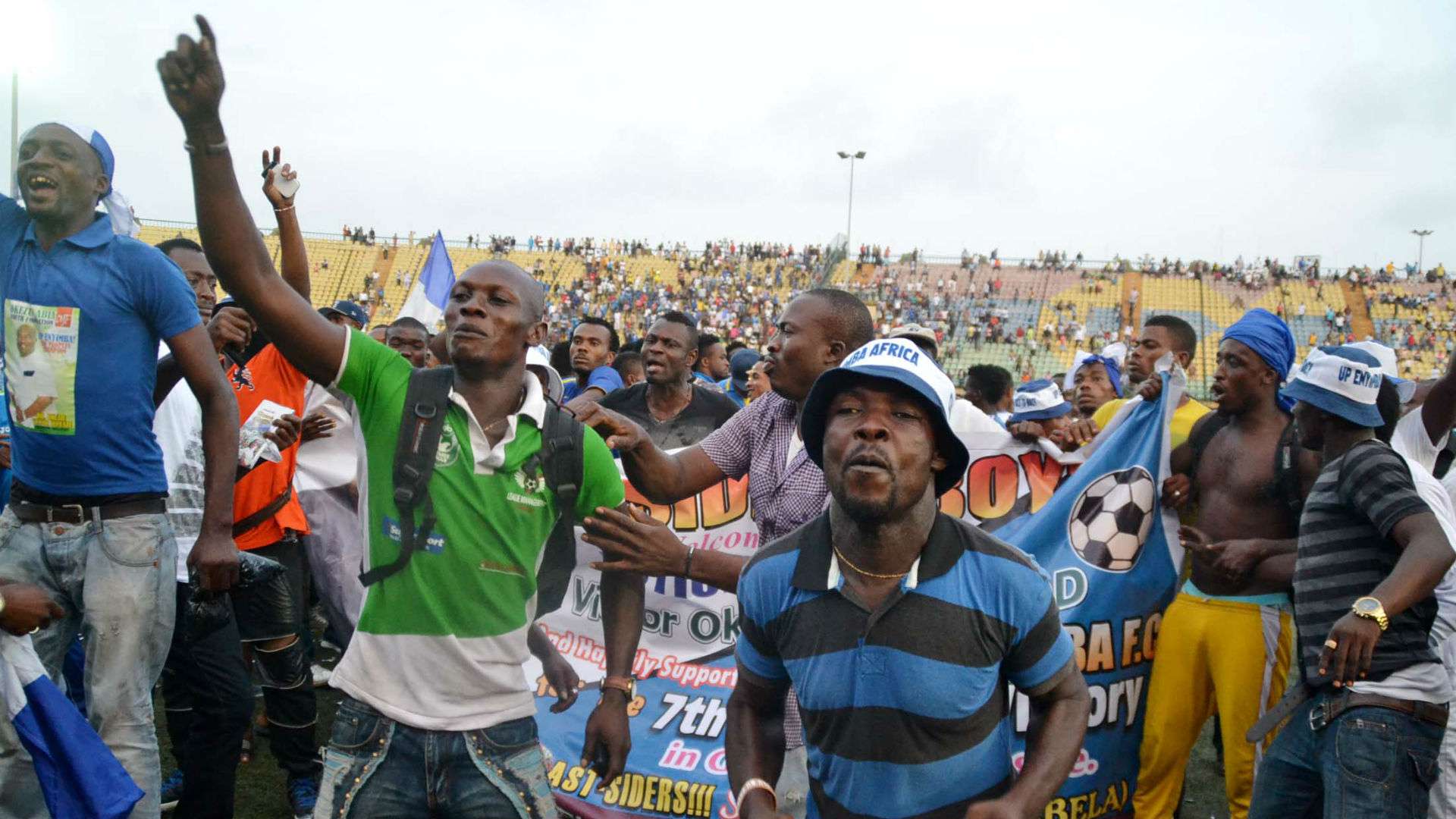 Enyimba fans celebrate winning the Nigeria Professional Footall League title