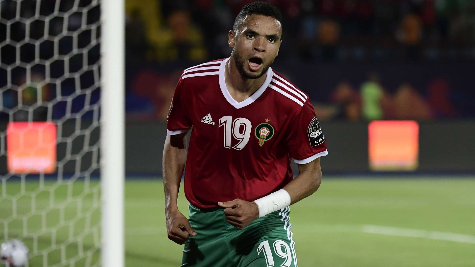 Morocco's forward Youssef En-Nesyri celebrates after scoring during the 2019 Africa Cup of Nations