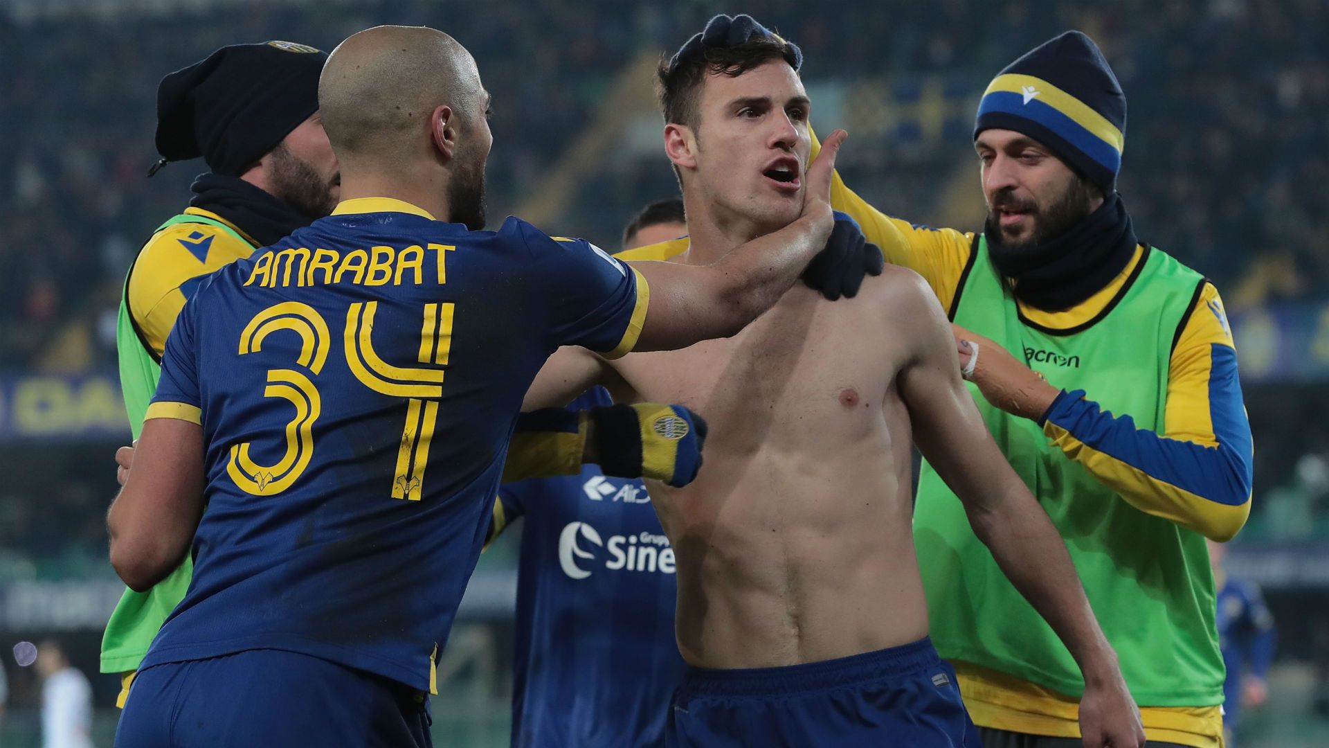 Verona celebrating Genoa Serie A