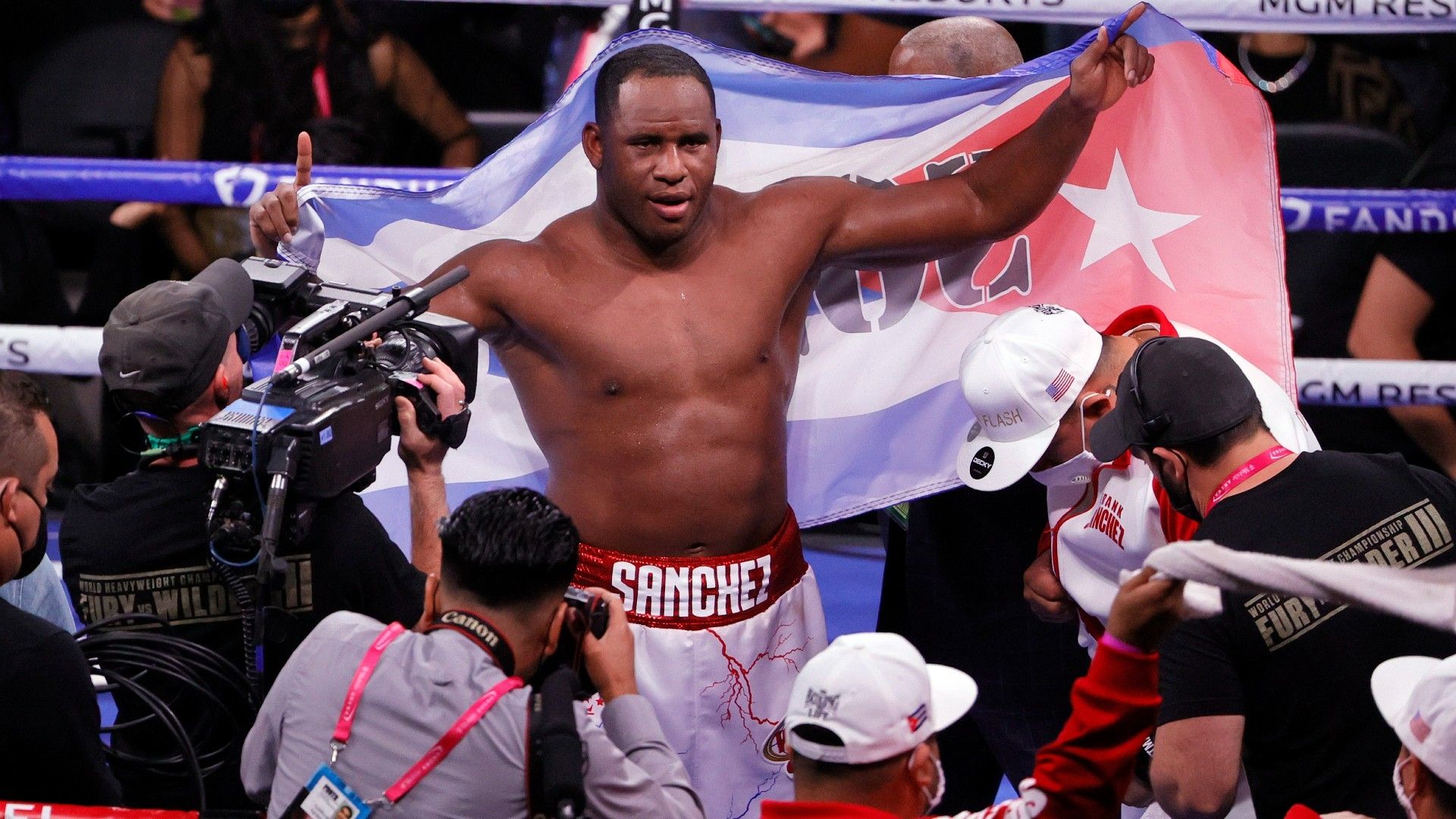 Frank Sanchez celebrates his unanimous-decision victory