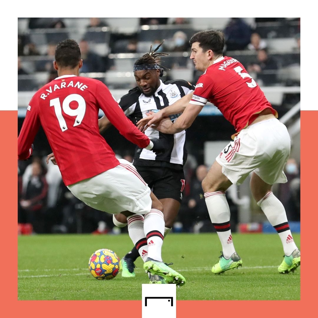 Alain Saint-Maximin Raphael Varane Harry Maguire Newcastle Manchester United GFX