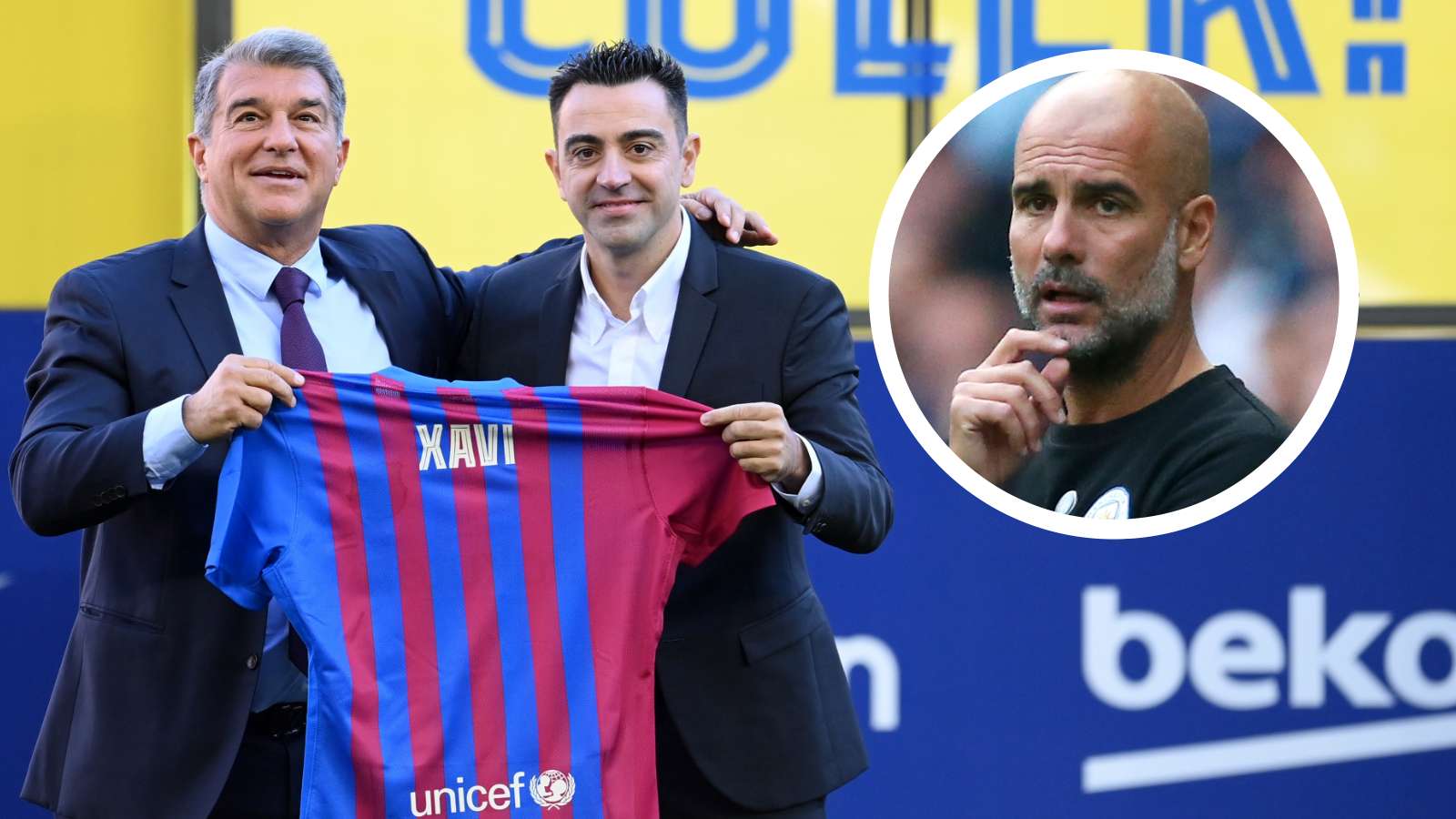 Xavi & Joan Laporta & Pep Guardiola