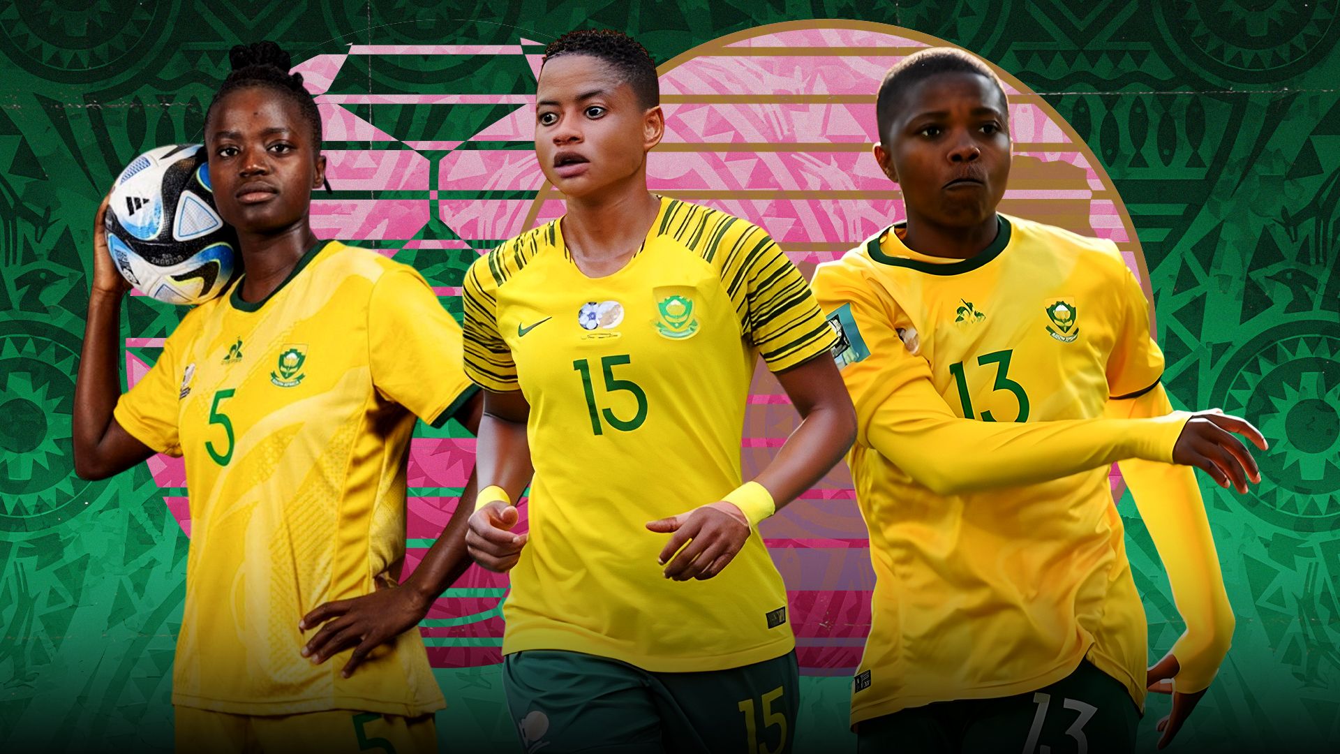 Refiloe Jane, Bambanani Mbane and Fikile Magama of Banyana Banyana 16-9