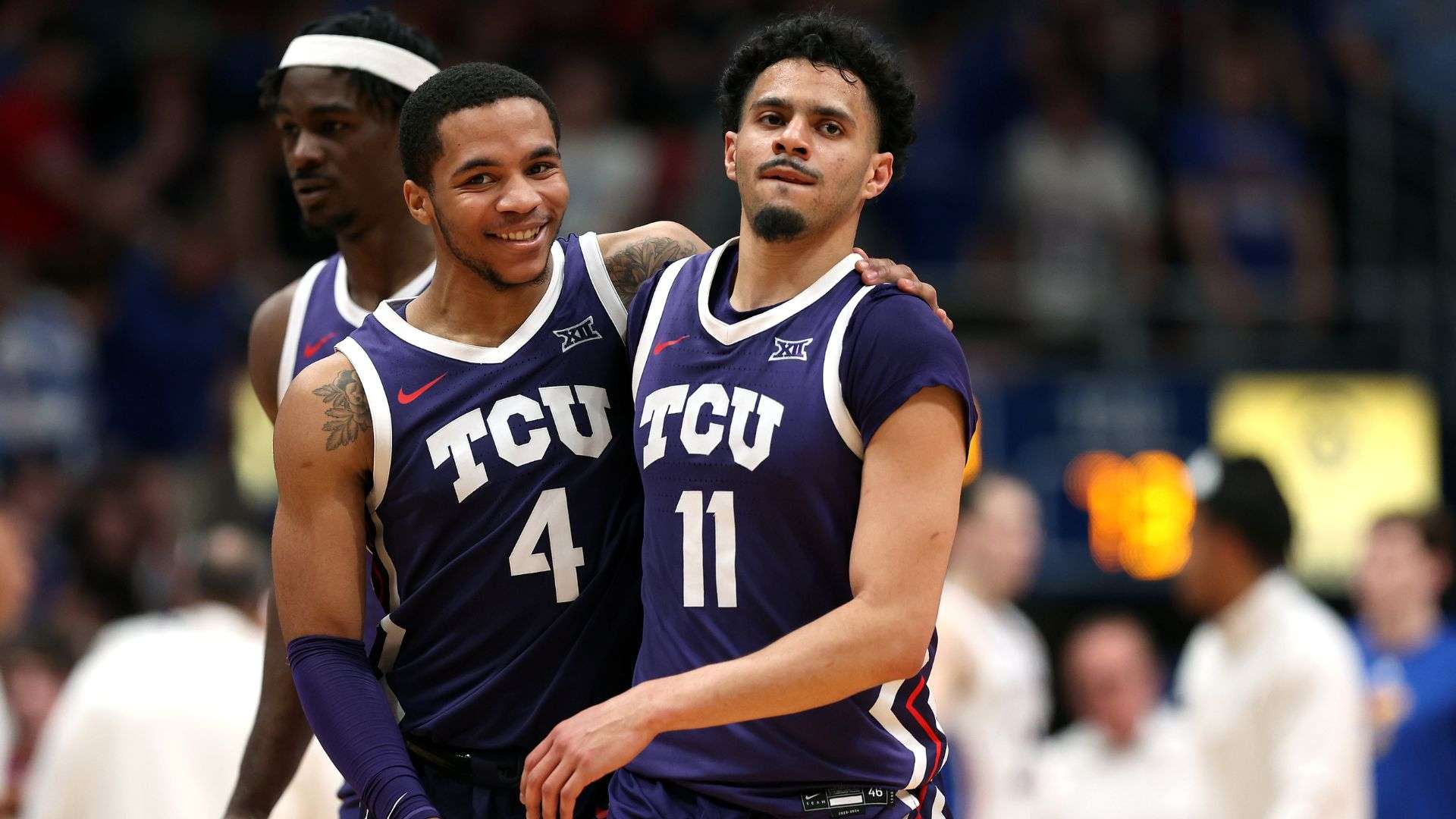 NCAA March Madness Jameer Nelson Jr. #4 and Trevian Tennyson #11 of the TCU Horned Frogs 