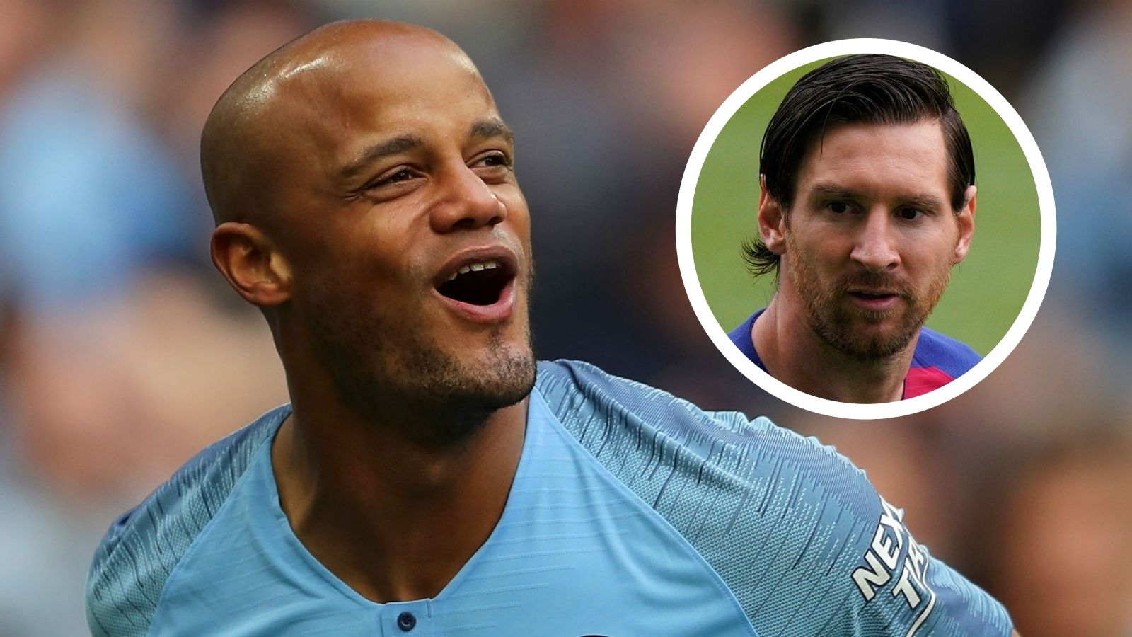 Vincent Kompany, Man City, Lionel Messi, Barcelona overlay