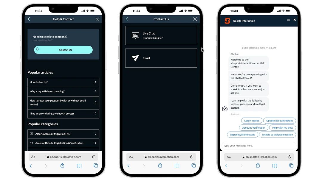 SIA Alberta Customer service screenshots showing live chat conversation 
