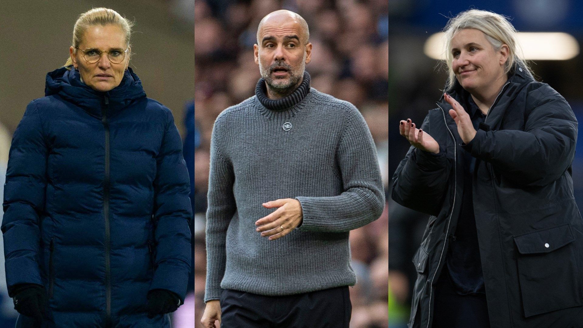 Sarina Wiegman, Pep Guardiola and Emma Hayes
