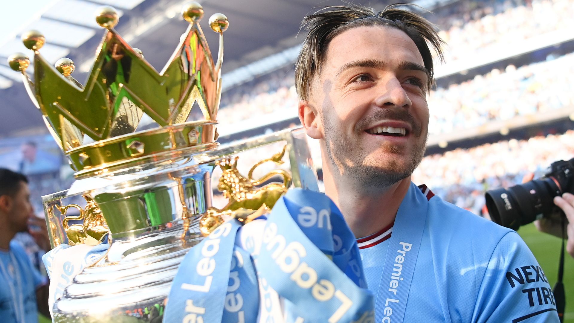 Jack Grealish Premier League trophy Manchester City