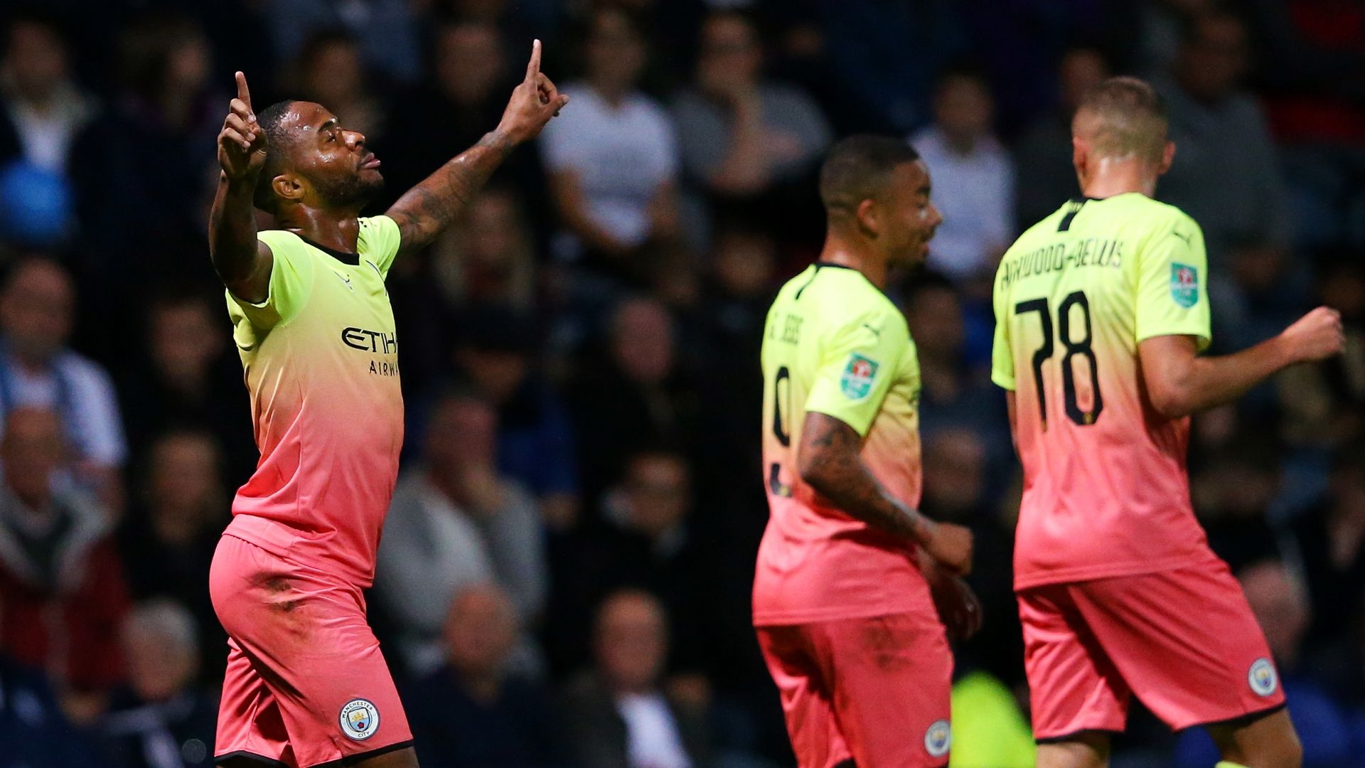 Raheem Sterling celebrates vs Preston North End