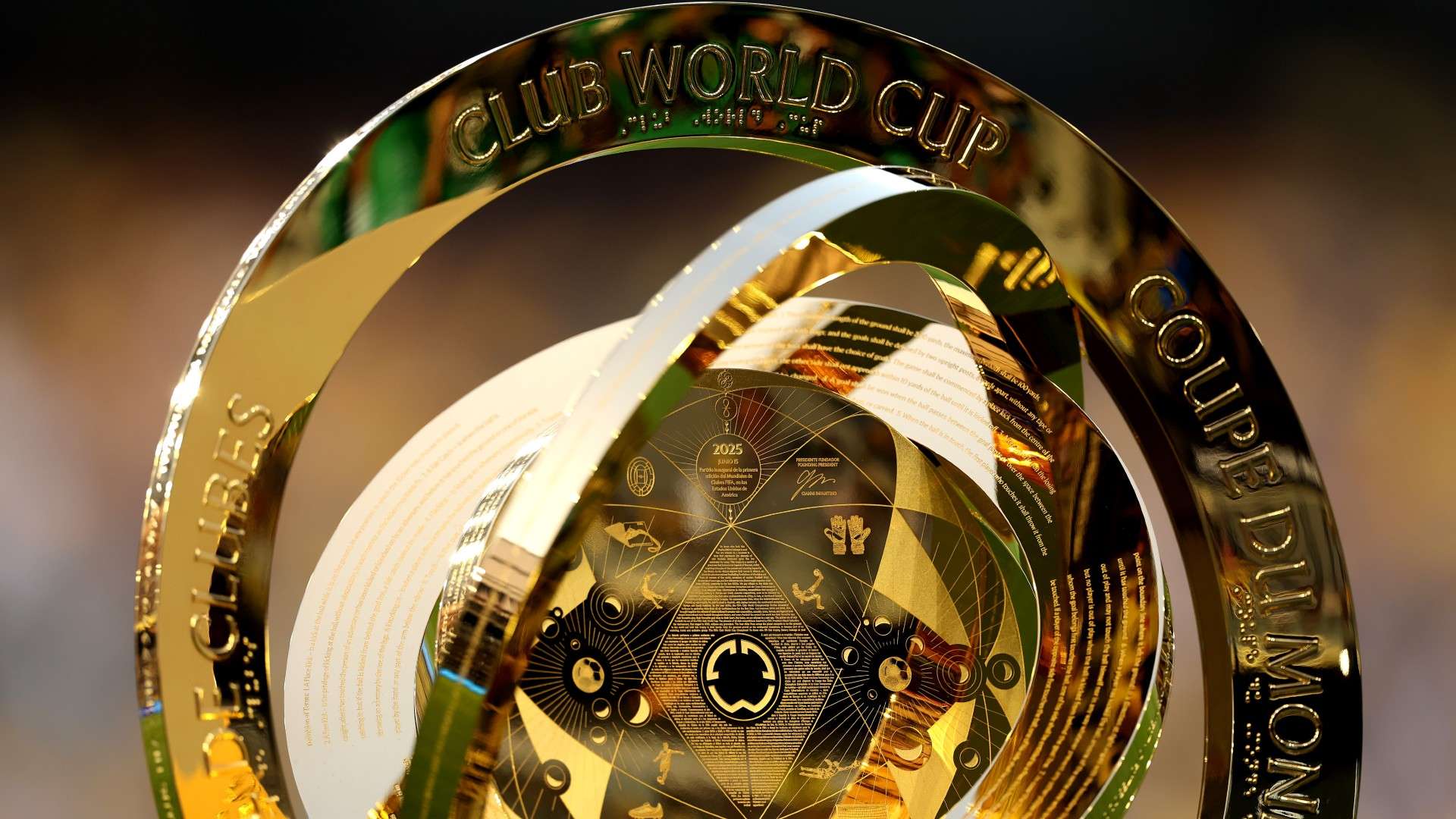 A detailed view of the Club World Cup trophy before the game