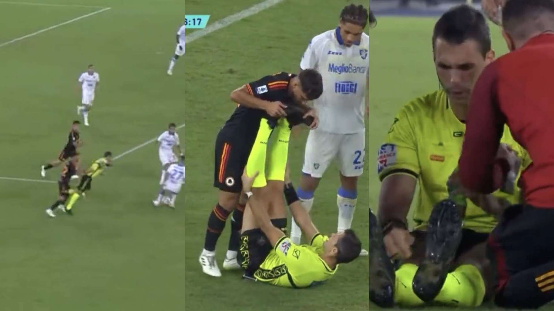 Roma Frosinone infortunio arbitro Marchetti