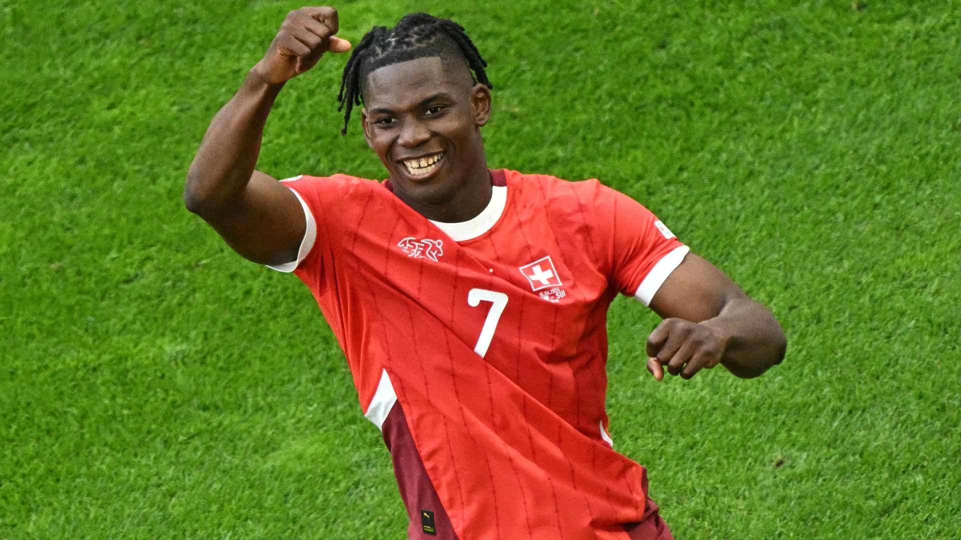 Switzerland's forward #07 Breel Embolo celebrates