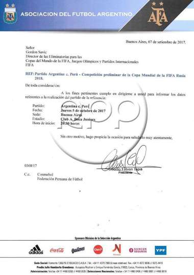 Documento AFA pedido Bombonera FIFA 2017