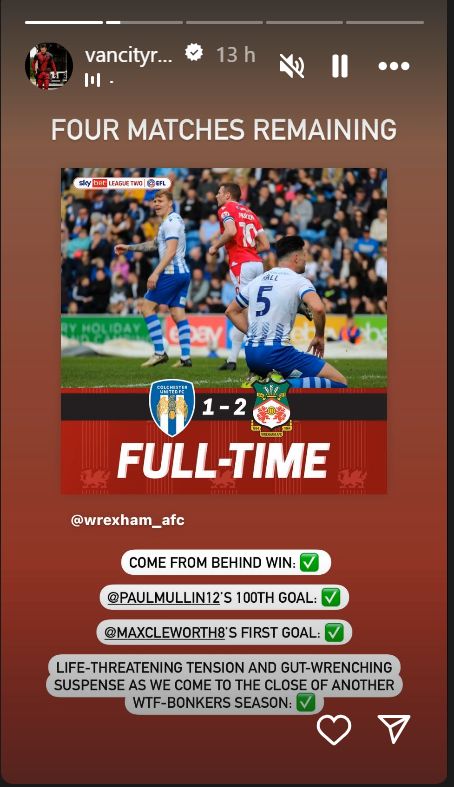 Ryan Reynolds on Wrexham's Colchester win
