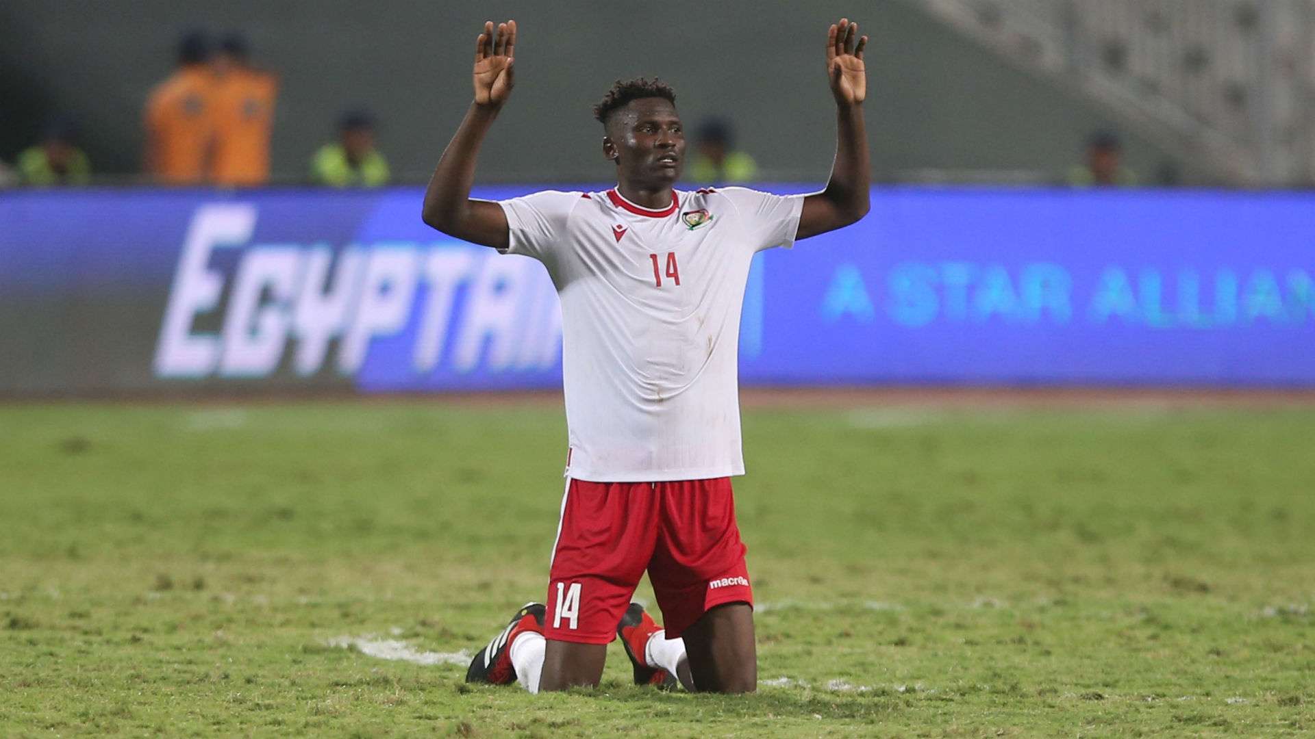 Kenya and Harambee Stars striker Michael Olunga vs Egypt.