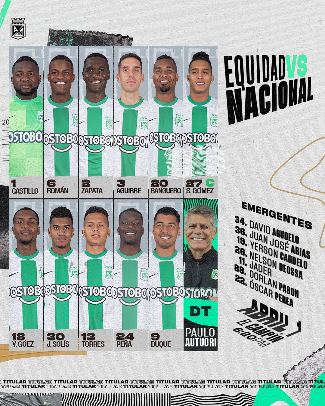 Nómina Atlético Nacional Fecha 11 Liga BetPlay 2023