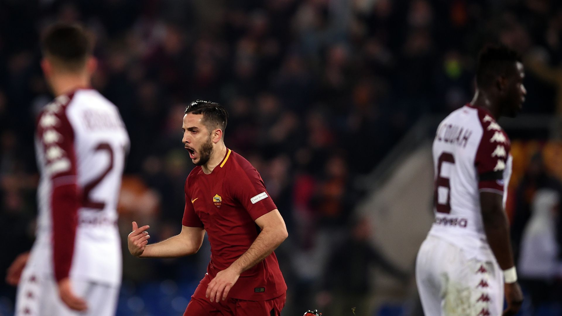 Kostas Manolas celebrates goal Roma Torino