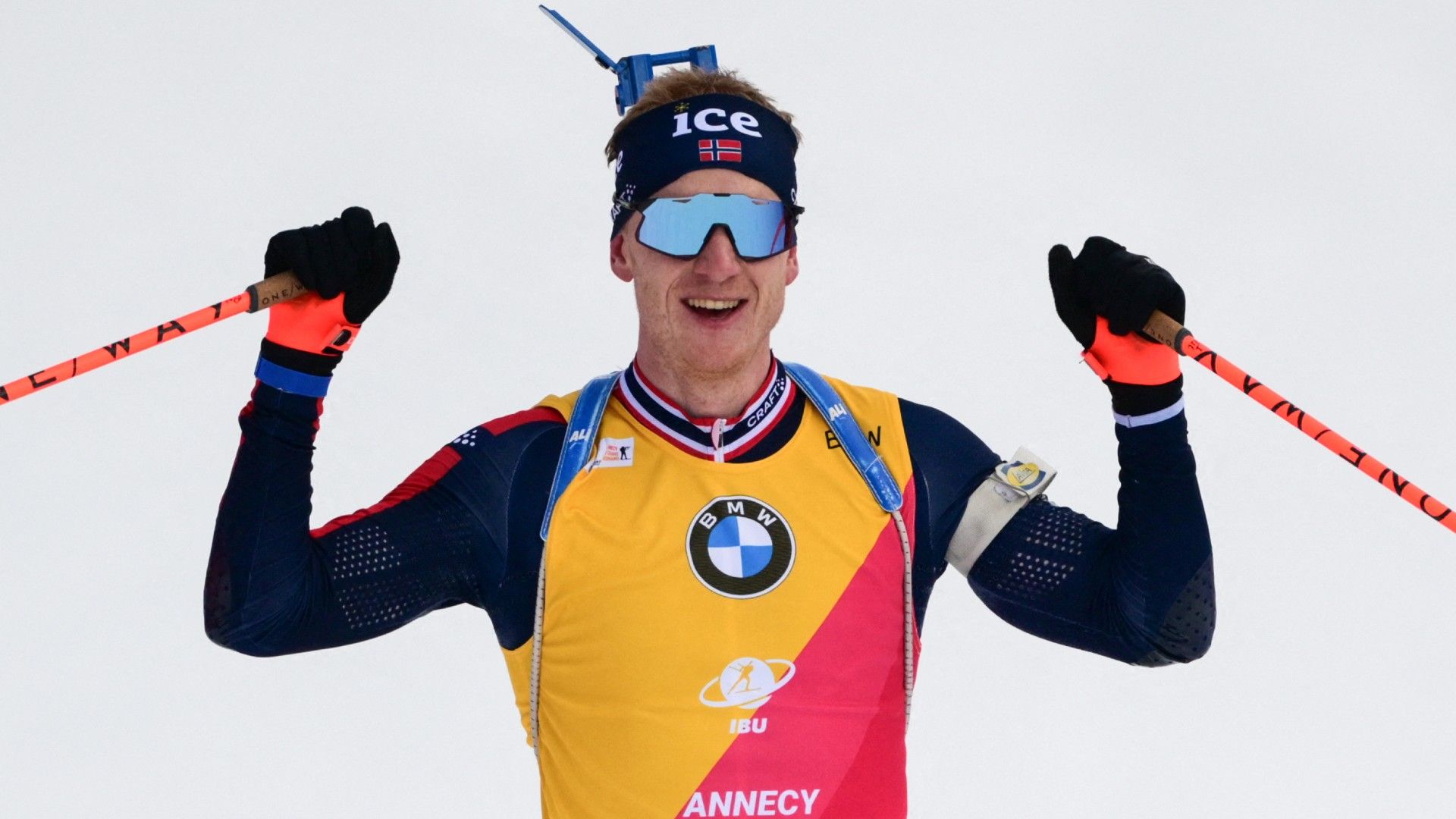 Norway's Johannes Thingnes Bo celebrates 