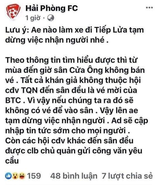 Hai Phong fans notification V.League 2019