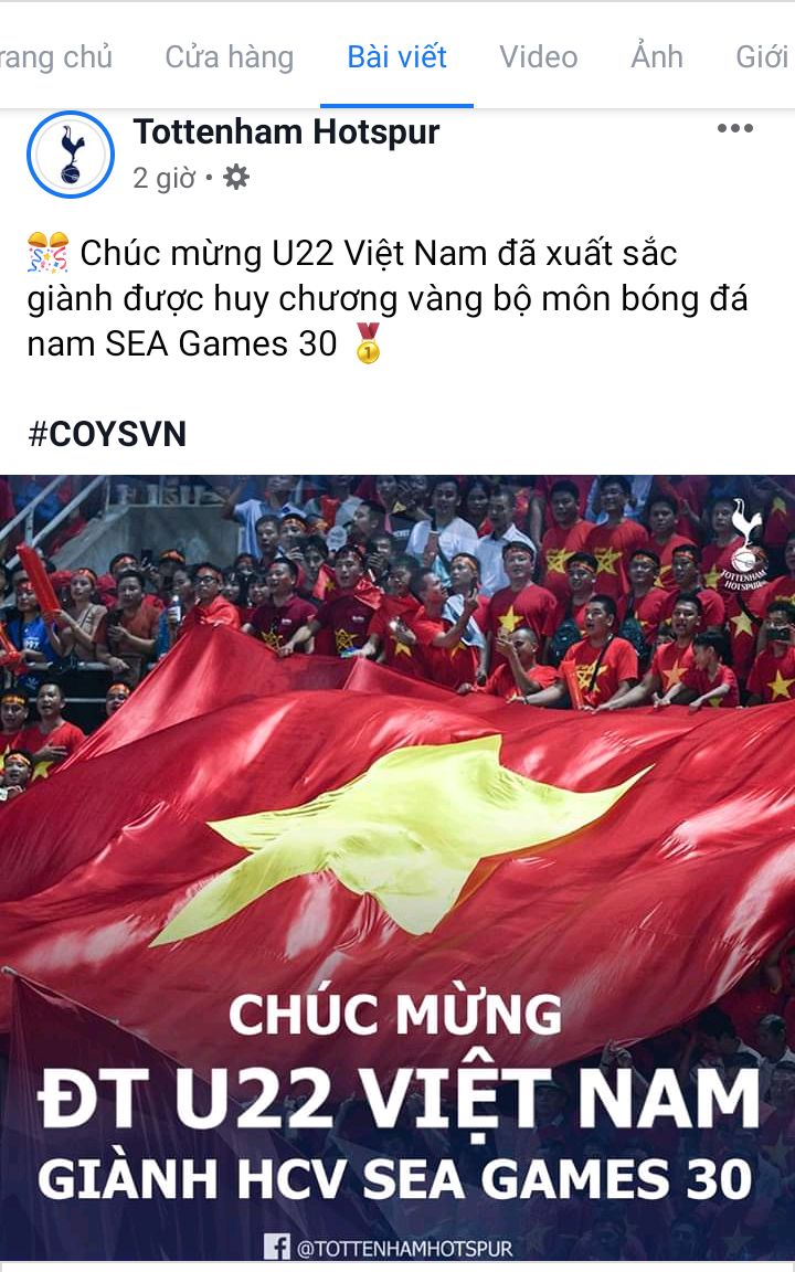 Facebook Tottenham & La Liga congratulate U22 Vietnam after winning SEA Games 30 title