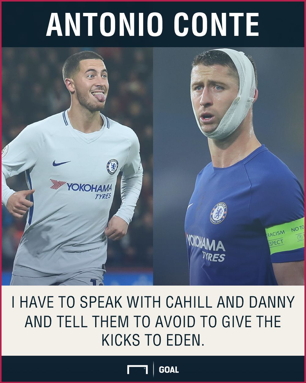Antonio Conte Eden Hazard Gary Cahill World Cup kick