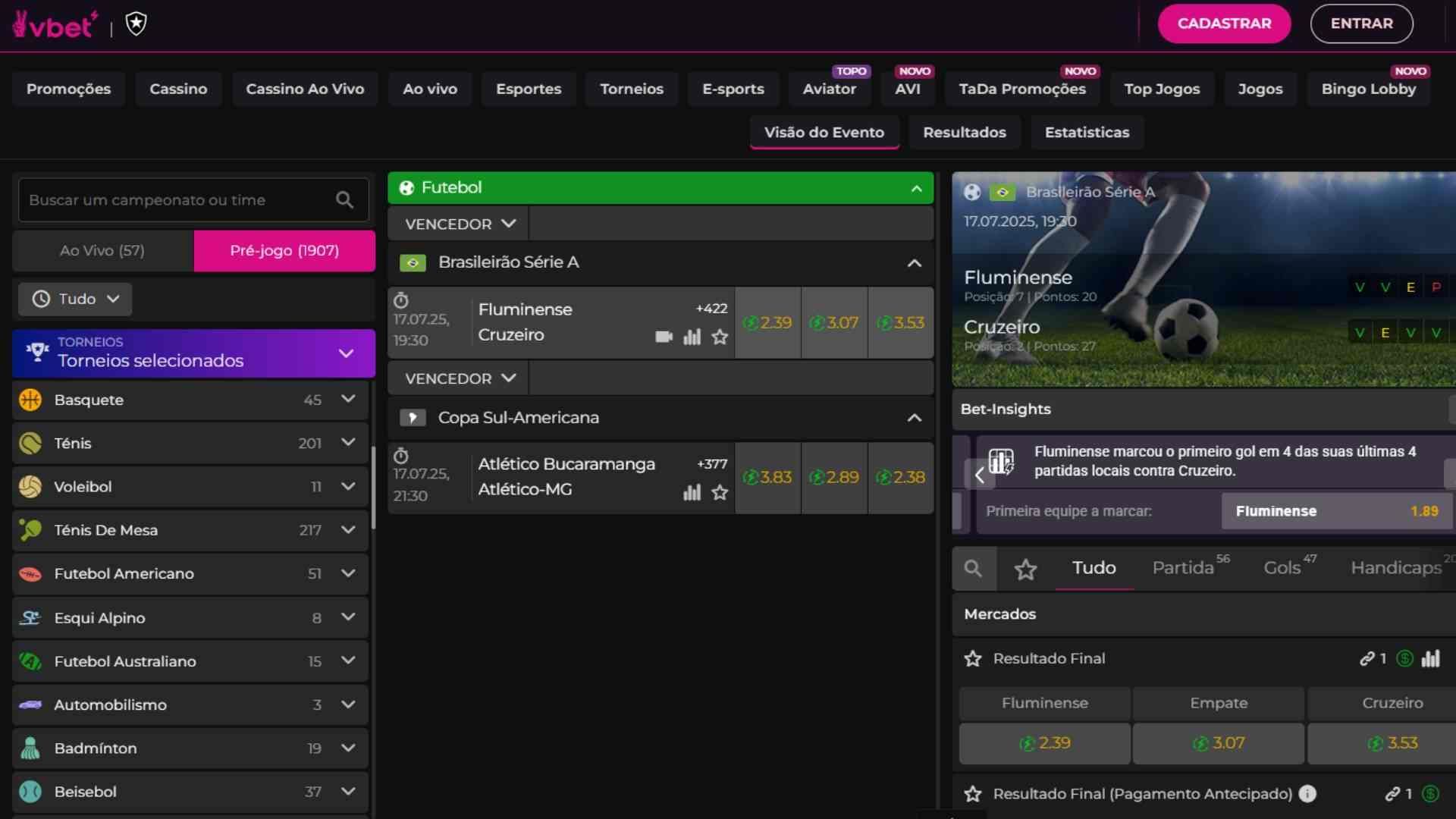 vbet modalidades esportivas