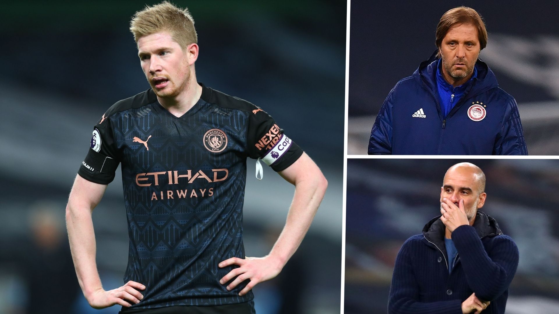 Kevin De Bruyne Pep Guardiola Pedro Martins Man City Olympiacos GFX