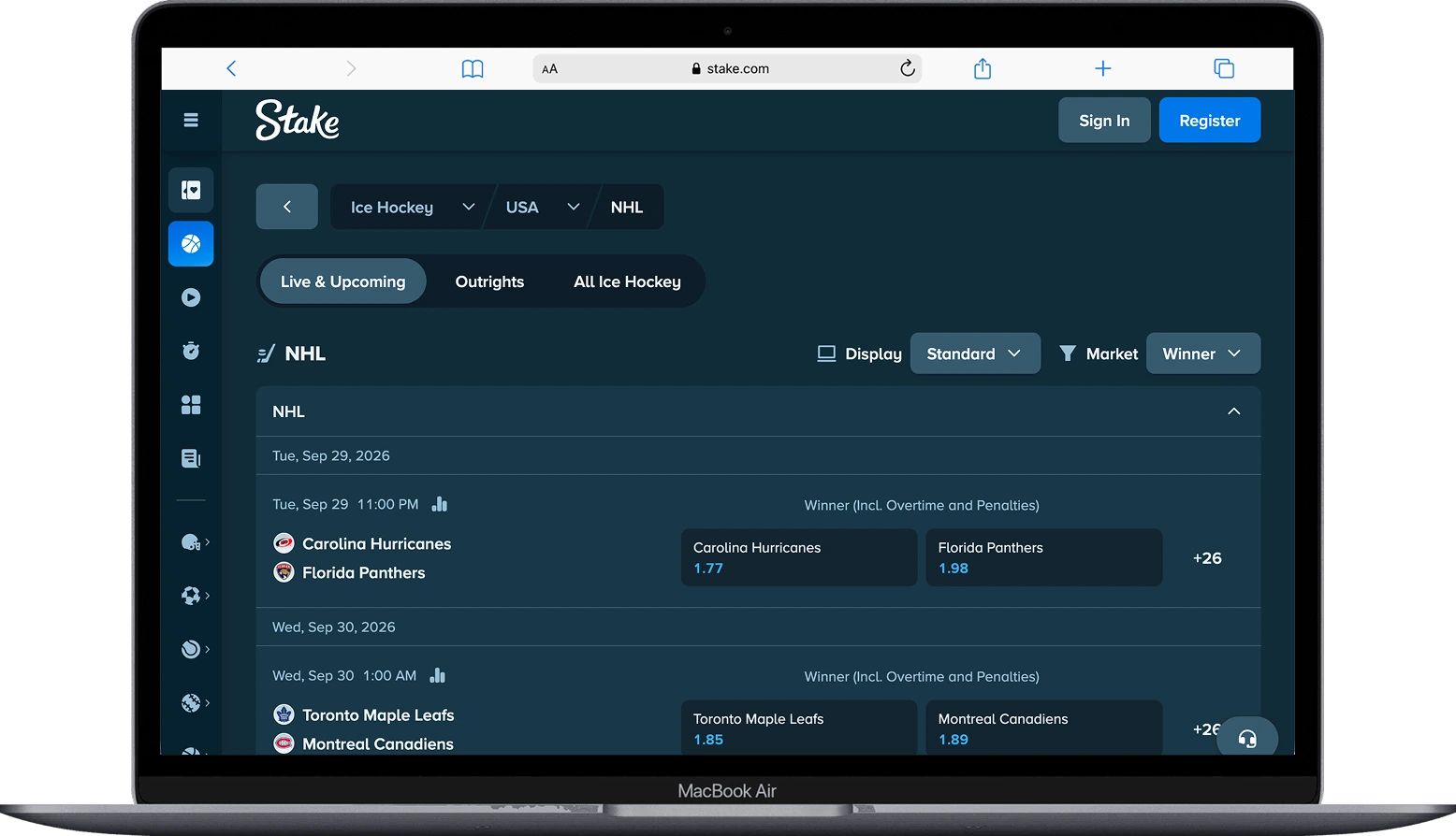 stake roc nhl betting 
